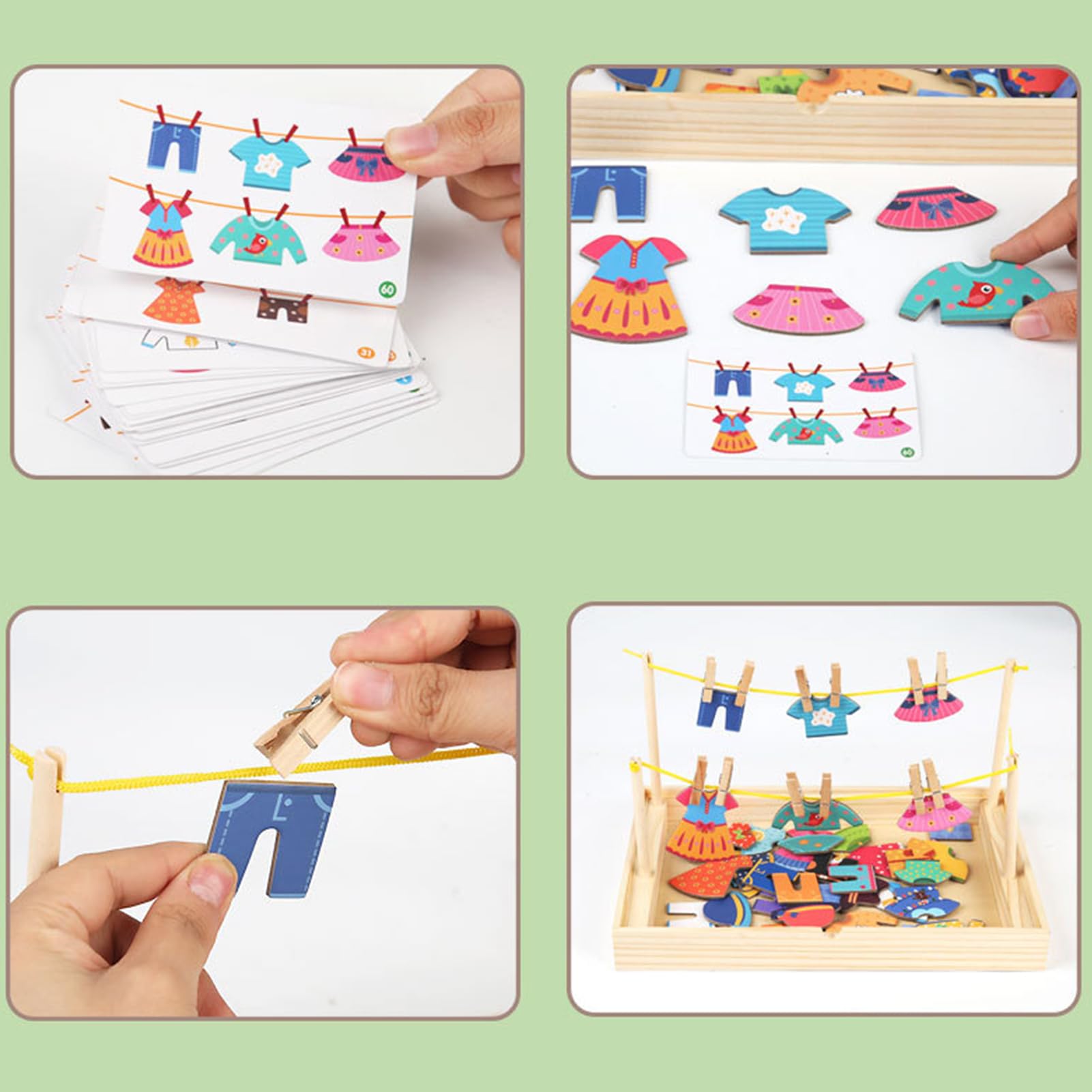 DASHIELL Puzzles en Bois pour Tout-Petits, Jeu d'association pour | Étendoir à Linge, matériel didactique pour l'habillement - de Puzzle d'habillage, de Changement de vêtements,