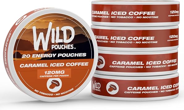 Wild 5 Pack 120mg Caffeine Pouches Nicotine Free Caramel Coffee - 20 x Energy Pouches - Caffeine Pouch