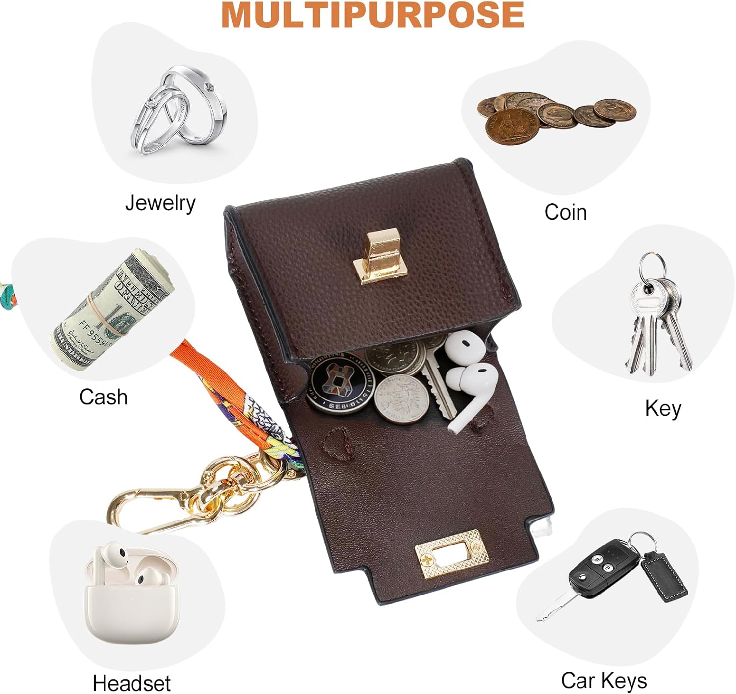 FENHIN Mini Backpack Keychain, Leather Small Coin Purse for Women, Cute Hand Bag Charms with Key Holder & Twist-lock (Brown) - Image 4