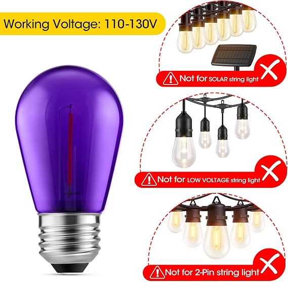 Meconard 24 Pack S14 Purple and Orange Light Bulbs for Halloween Decoration