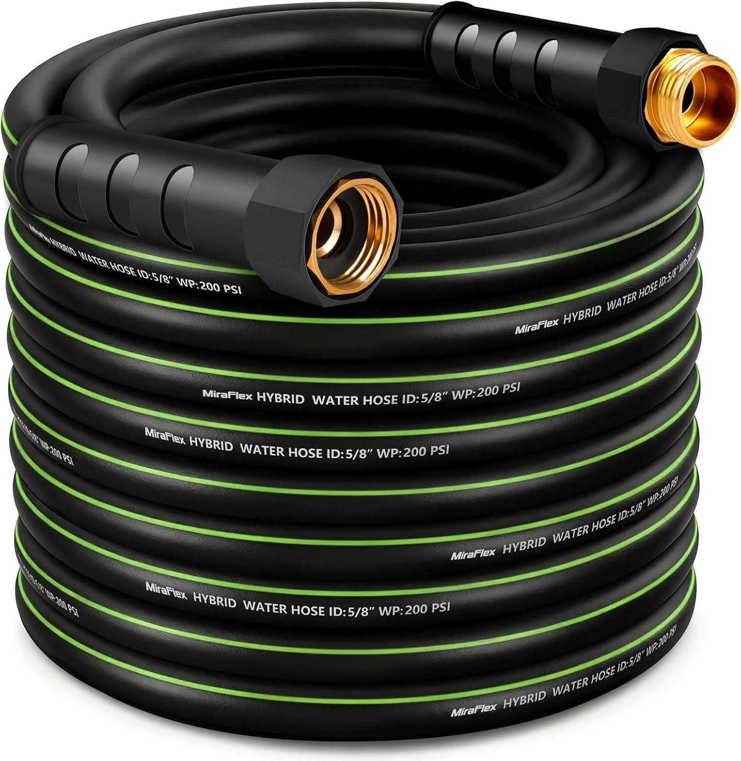 MiraFlex Non-Expandable Garden Hose 75ft, Lightweight Flexible Hose, Kink Resistant, Solid Fittings, 5/8 Inch, 600 PSI, Ideal for Large Yard, Lawn Irrigation