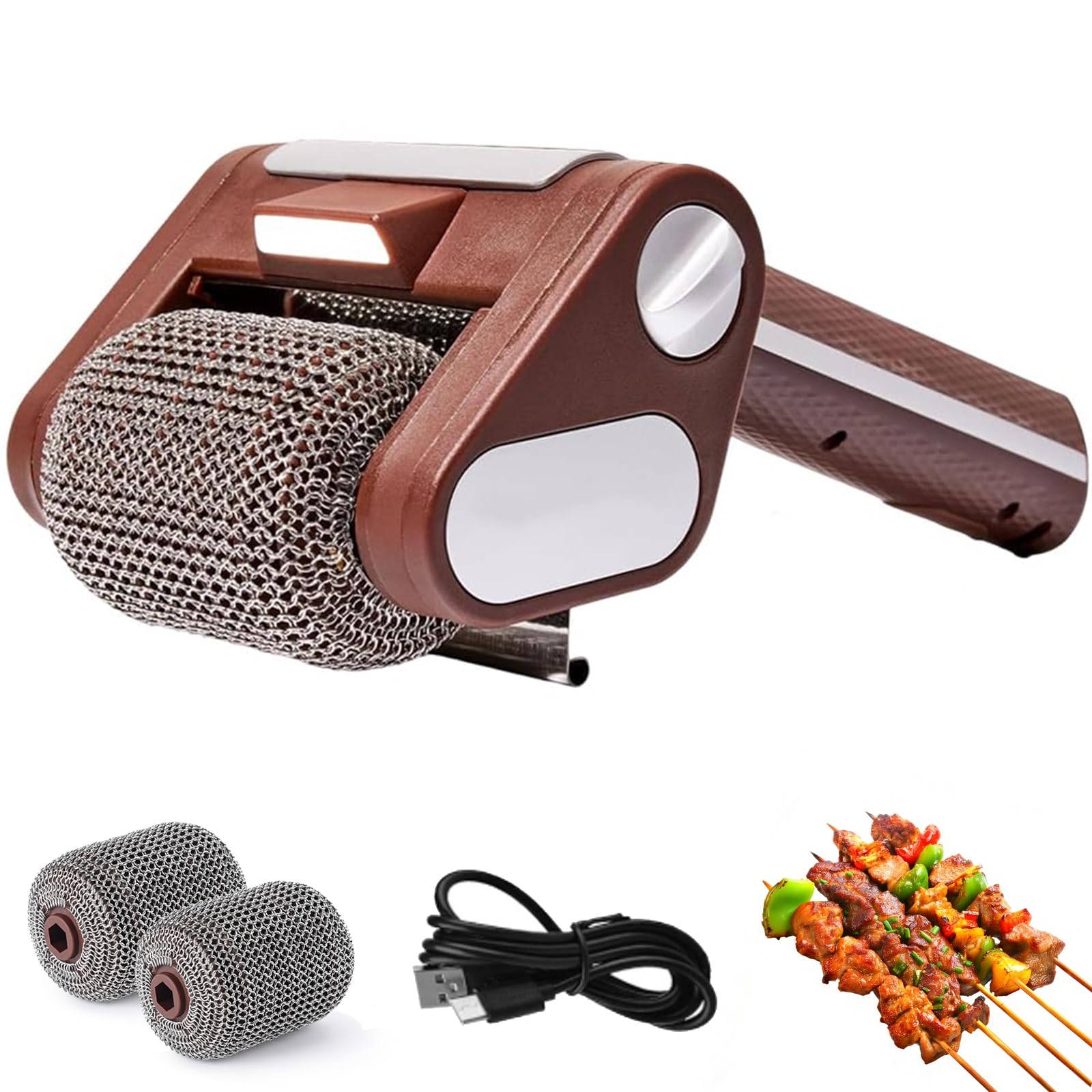Cepillo eléctrico para parrilla, limpiador inalámbrico de barbacoa de 350 RPM con luz LED, rodillo sin cerdas, herramienta de limpieza recargable para barbacoa al aire libre y camping
