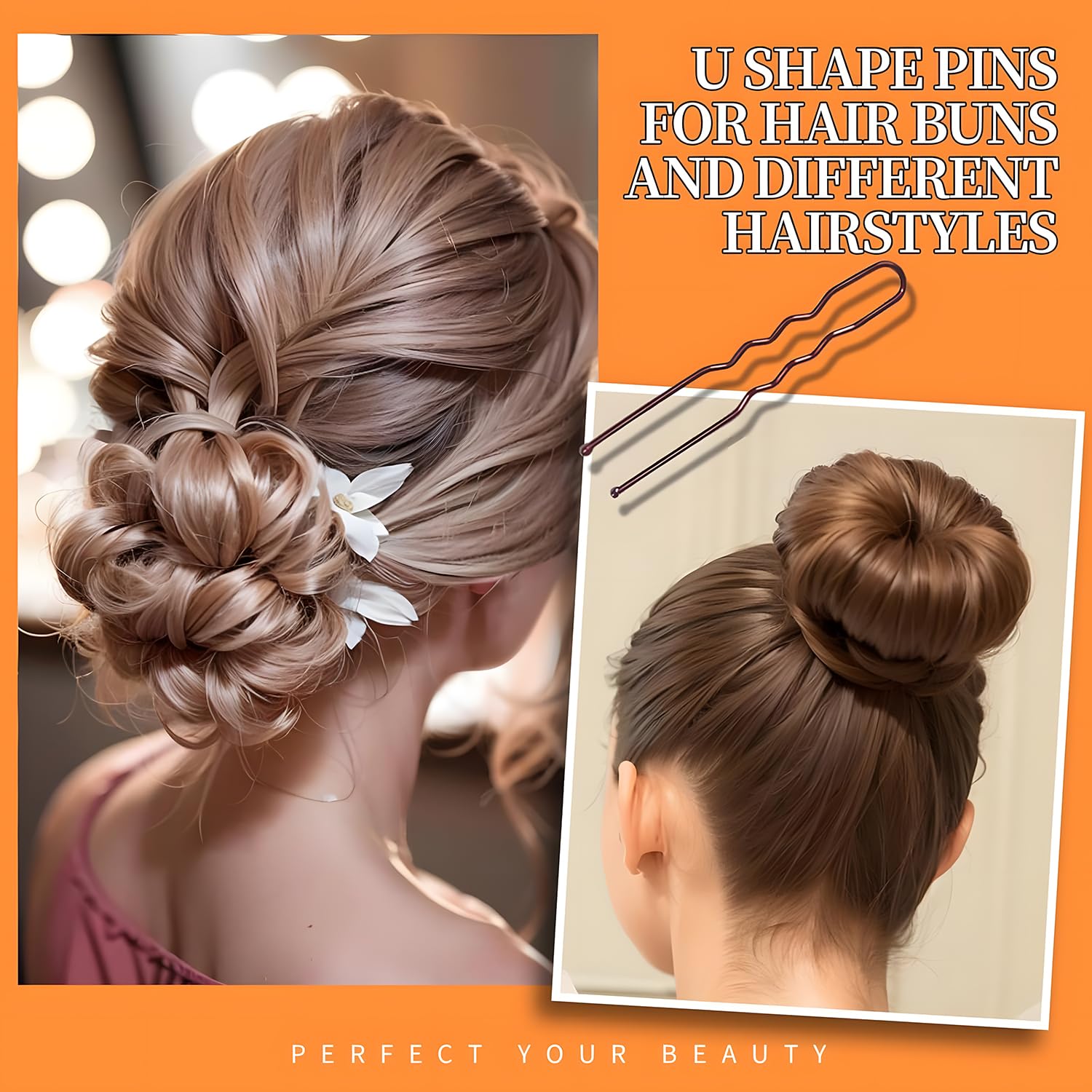 500 Pezzi Forcine per Capelli Mollette per Capelli U Fermagli per Capelli 2" 2.36", Bobby Pins 2" 2.75", Cerchietti Trasparenti per Capelli con Scatola Di Stoccaggio per Acconciature da Donna(marrone)
