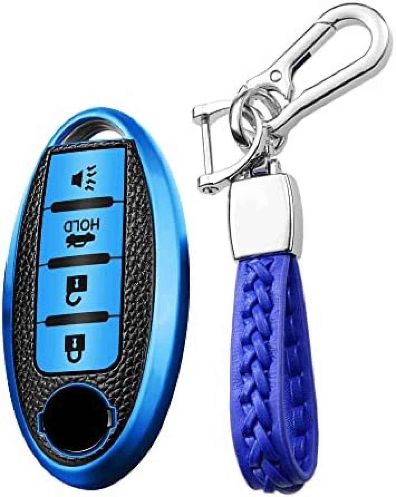 SAIQIAN Car Key Case Cover Fit For N-issan A-tima Ar-mada Gt-r M-axima M-urano Pa-trol R-ogue Se-dan Leaf P-athfinder Se-ntra TPU Le-ather Texture Keyring Keychain A Green