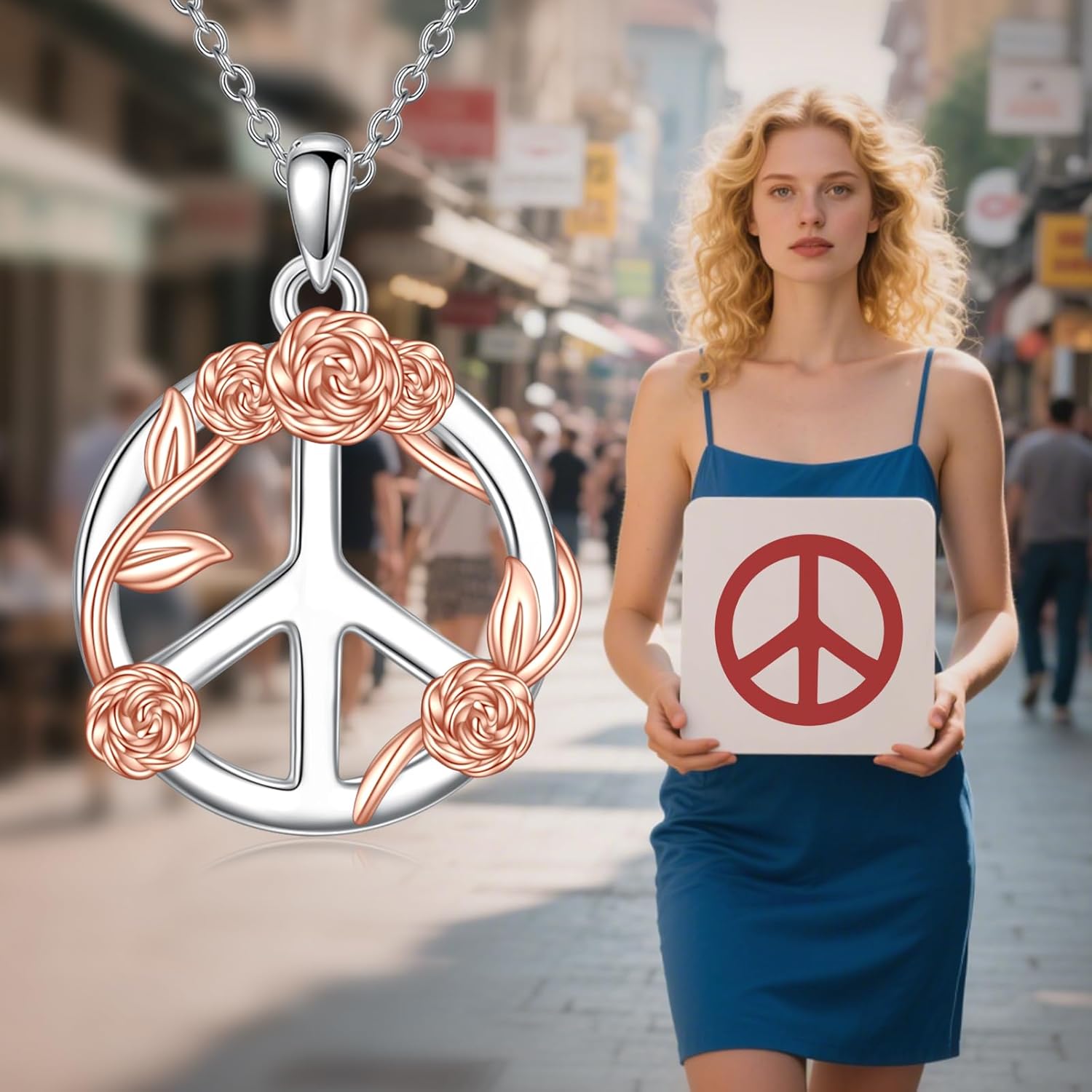 Peace Sign Necklace S925 Sterling Silver Peace Symbol Pendant Hippie Party Jewelry Gifts for Men Women - Image 4