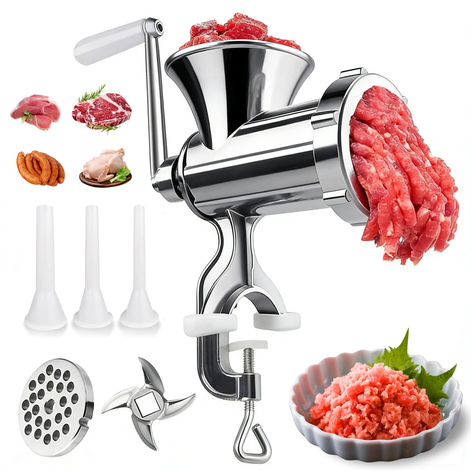 Photo 1 of *** MISSING PLATE CUTTER *** Meat Grinder Manual Mincer for Home Use - Sausage Maker Table Mount Pork Mincer Sausage Stuffer Funnel Make Homemade Burger Patties Hand
