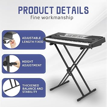 Double Braced X-Style Keyboard Stand, Height Adjustable, Black | Double Braced, X-Style, Height Adjustable, Digital Piano Stand, Locking Straps