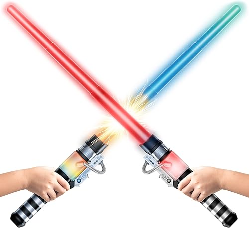 USA Toyz Light Force Galaxy Sable de luz para niños o adultos, juego de 2 espadas de sable de luz LED, sonido FX, 5 luces LED que cambian de color,