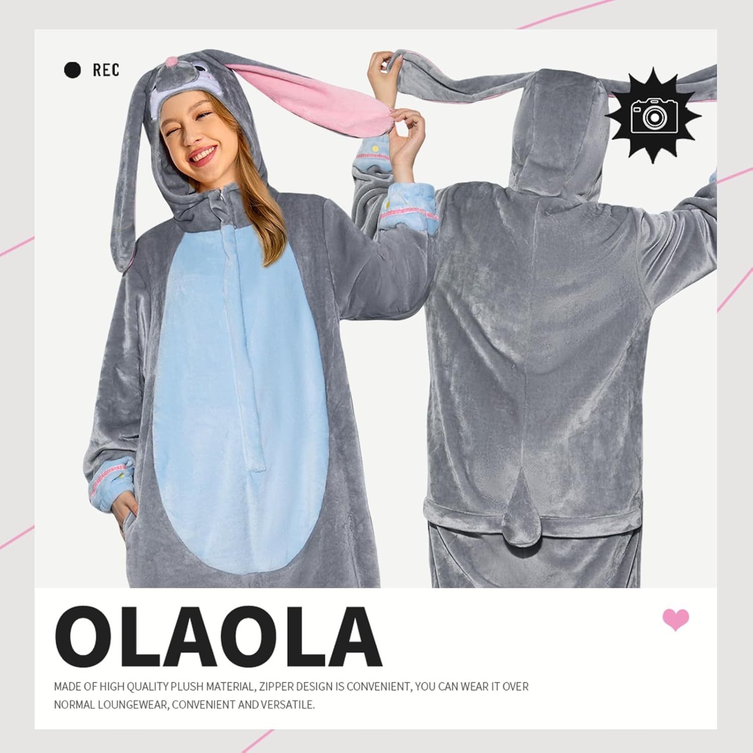 OLAOLA Adult Onesie, Animal Halloween Costume, Unisex Onesies Plush Cosplay Pajamas One-Piece Xmas Sleepwear