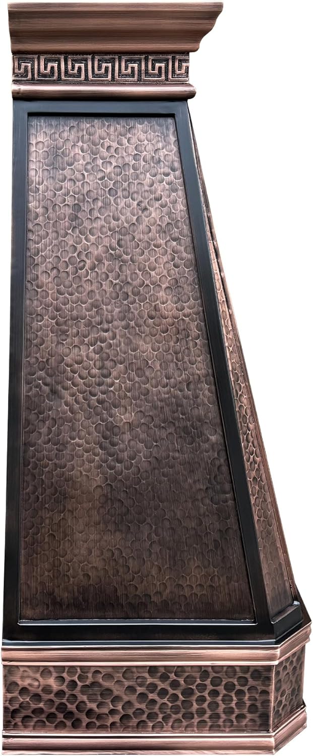 CT Copper Tailor Copper Vent Hood Wall Mount,48'' W,42''H, 1150 CFM Exhaust Fan,Stainless Steel Vent,LED Light,Dishwasher-Safe Baffle Filters,Light Hammered-Medium Patina,VH14TA2L