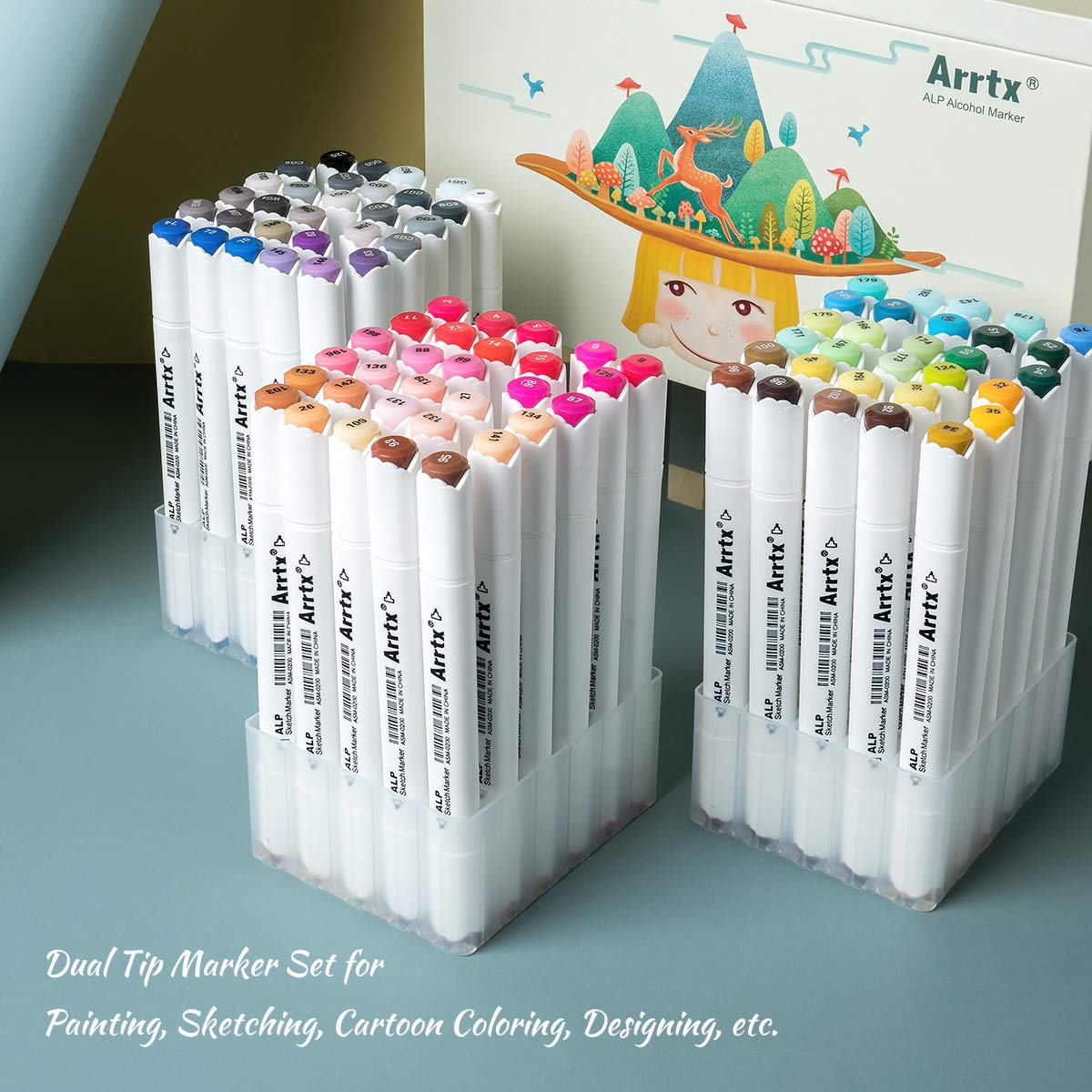Arrtx Alp Alcohol Markers Set, 90 Colours Dual Tips Art Markers Permanent Sketch Graphic Marker