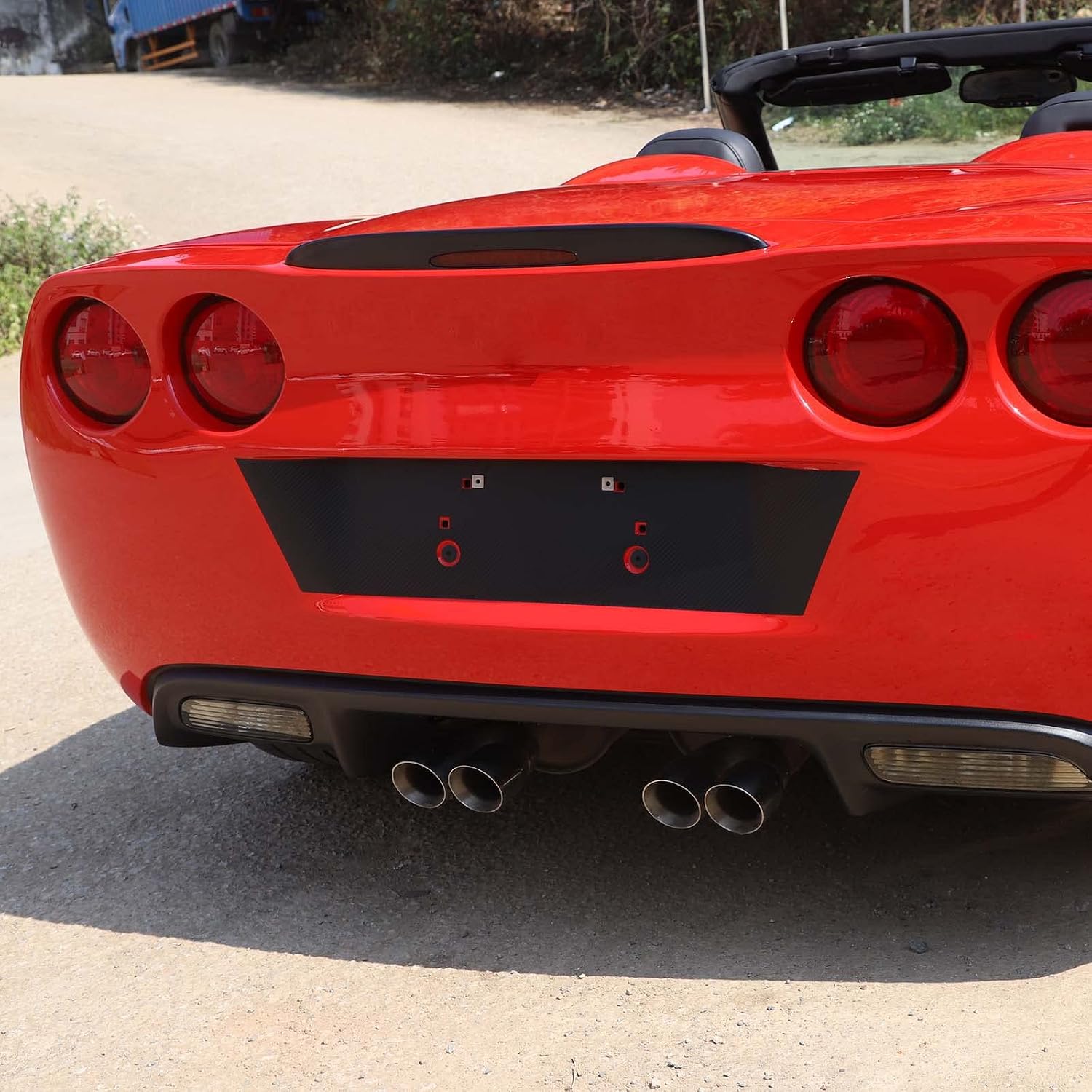 PIUGILH American Flag Sticker, Hood Decal Sticker, Body Beltline Stickers, Front Rear Glass Sticker, Rear License Plate Frame Sticker, A-Pillar Fuel Tank Cap Outer Door Bowl Front Wheel Side Sticker Fit for Corvette C6 Decoration Stickers (Rear License Plate Sticker, 1Pcs)