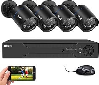 maisi 1080p CCTV Security Camera System, 4 Channel DVR Recorder with 4pcs 2MP Outdoor/Indoor Bullet Cameras (Easy Mobile and PC Access, Email Notification and Push Alert, Hard Drive Sold Separately)