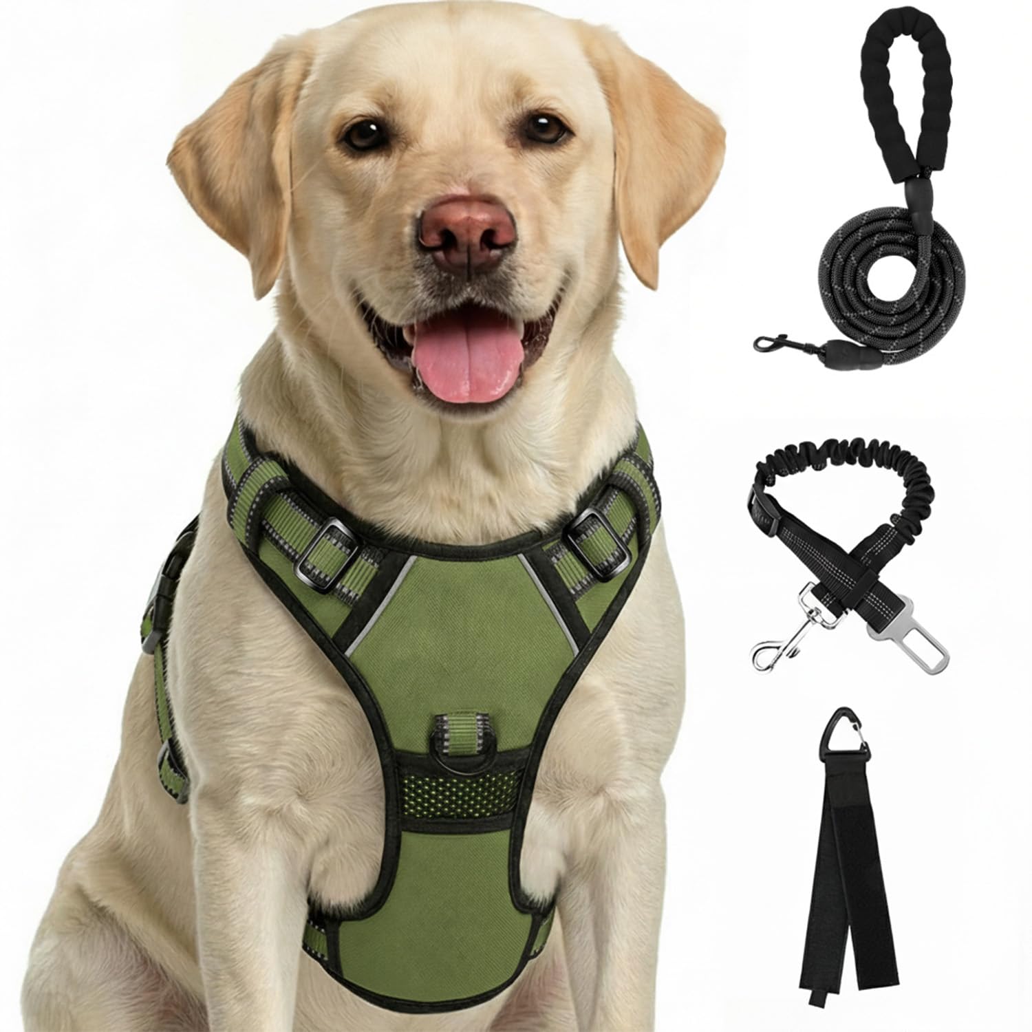 FURRYFECTION Dog Harness | No Pull Dog Harness | Reflective Oxford | Padded Handle | 4 Adjustable Straps | 2 Leash Clips | No Choke Pet Vest Harness for Small Medium Large Dogs | Military Green | XL — image 1