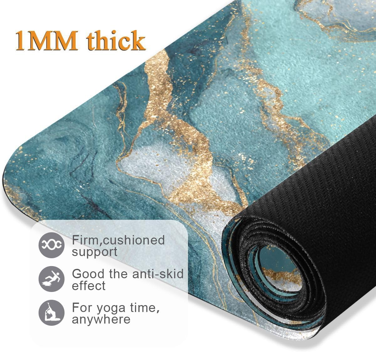 ALAZA Green Gold Marble Pattern Yoga Mat Non Slip Fitness Exercise Mat, Workout Mat for Yoga, Pilates and Floor Exercises
