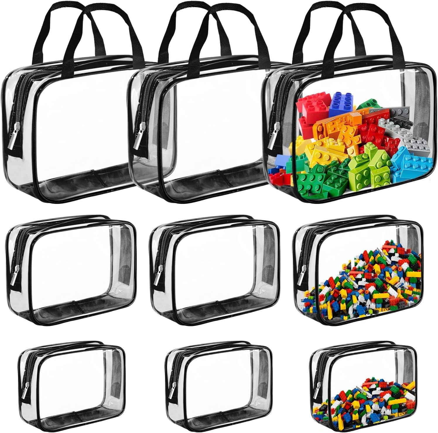 9 bolsas de almacenamiento de PVC transparentes infantiles para juguetes con cremallera
