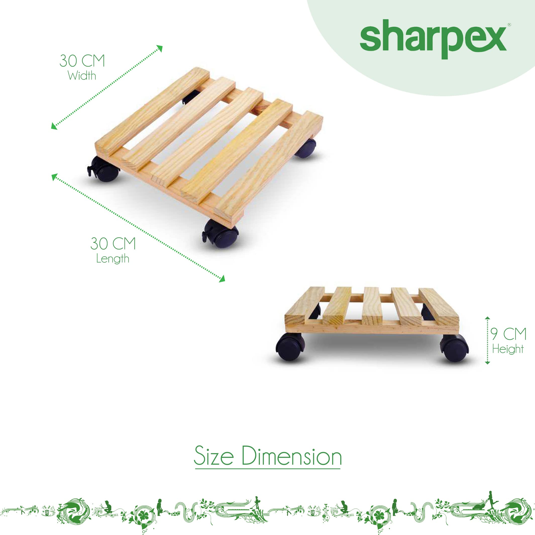 Buy Sharpex Wooden Plant Stand Beige Planter Trolley Rolling Tray
