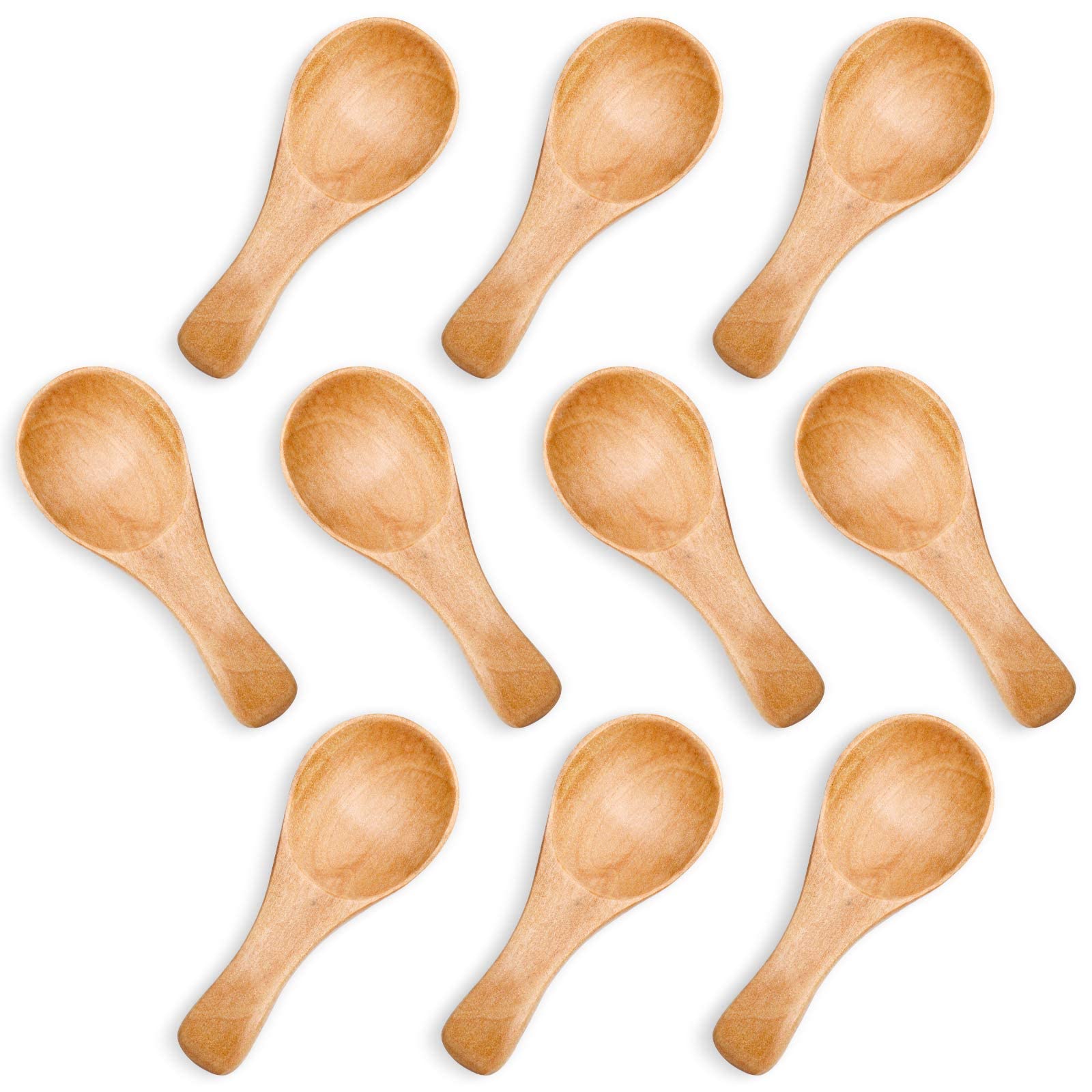 10-Pack Small Wooden Spoons, 3 inches Ice Cream Salt Spoon Honey Coffee Tea Sugar Salt Jam Mustard (Light Brown)