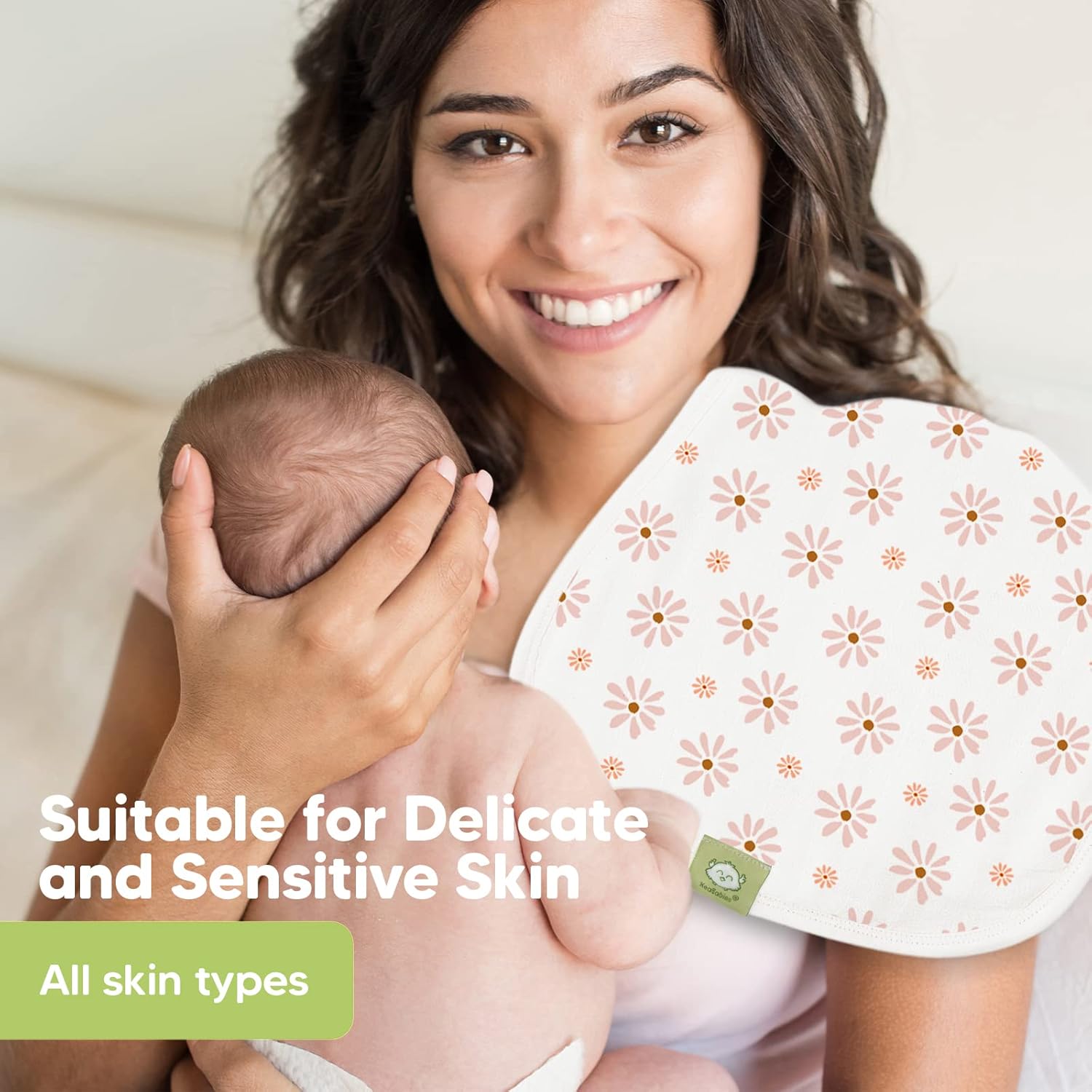 5-Pack Muslin Baby Burp Cloths - Organic White Bamboo Cotton Burp Cloth - Burp Rags - Neutral Burp Clothes for Baby Boy, Girl, Newborn, Unisex - Large Absorbent Muslin Burp Cloths (Petals) : Baby