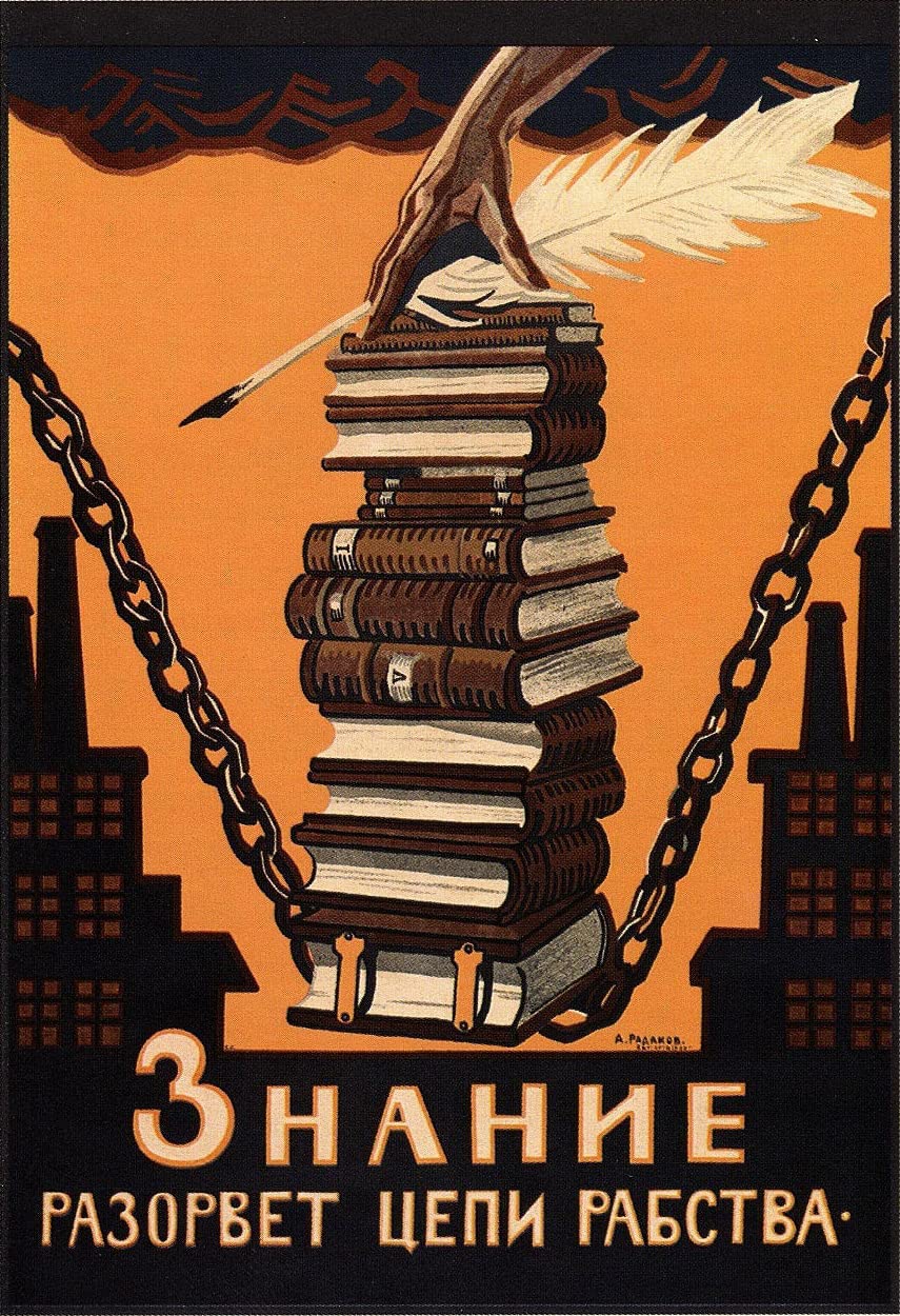 Yivxa Tin-2702 Knowledge Will Break The Chains Of Slavery Soviet Poster Reproduction Vintage Russian Poster Soviet Propaganda Metal Tin Sign Wall D¨¦Cor 8X12 Inch
