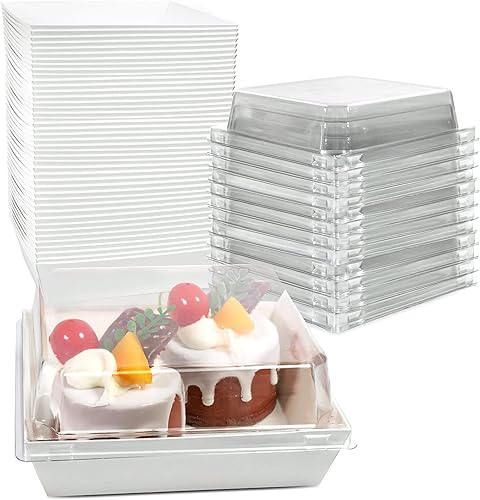 Pintuson Paquete de 50 cajas de embutidos de papel con tapas transparentes caja de sándwich desechable con tapa transparente mini cajas individuales