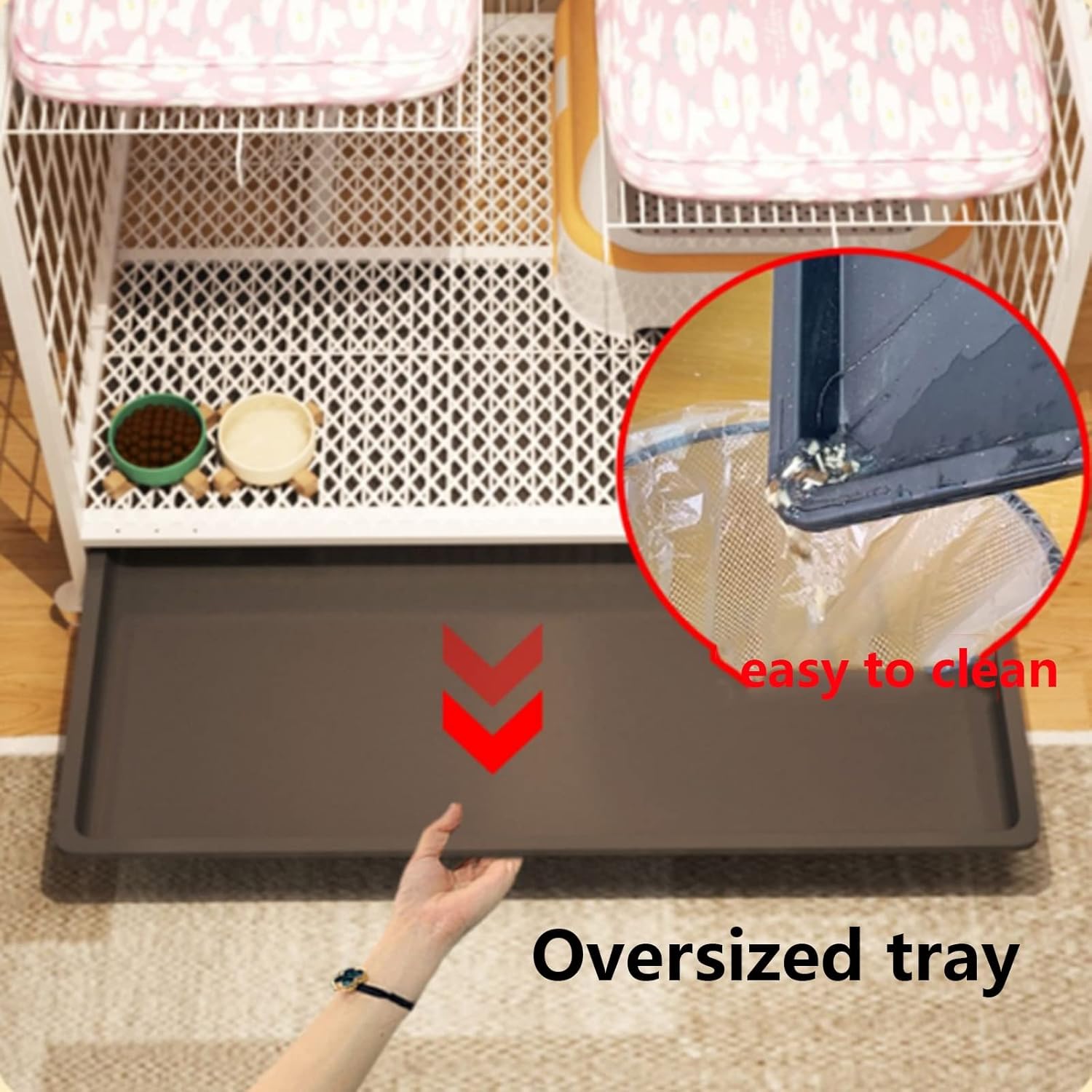 大型キャットケージ ユニバーサルホイール付き猫囲い 金属製ペットクレート 小動物ハウス 屋内 屋外 ドアとトレイ付き 猫 ベビーサー