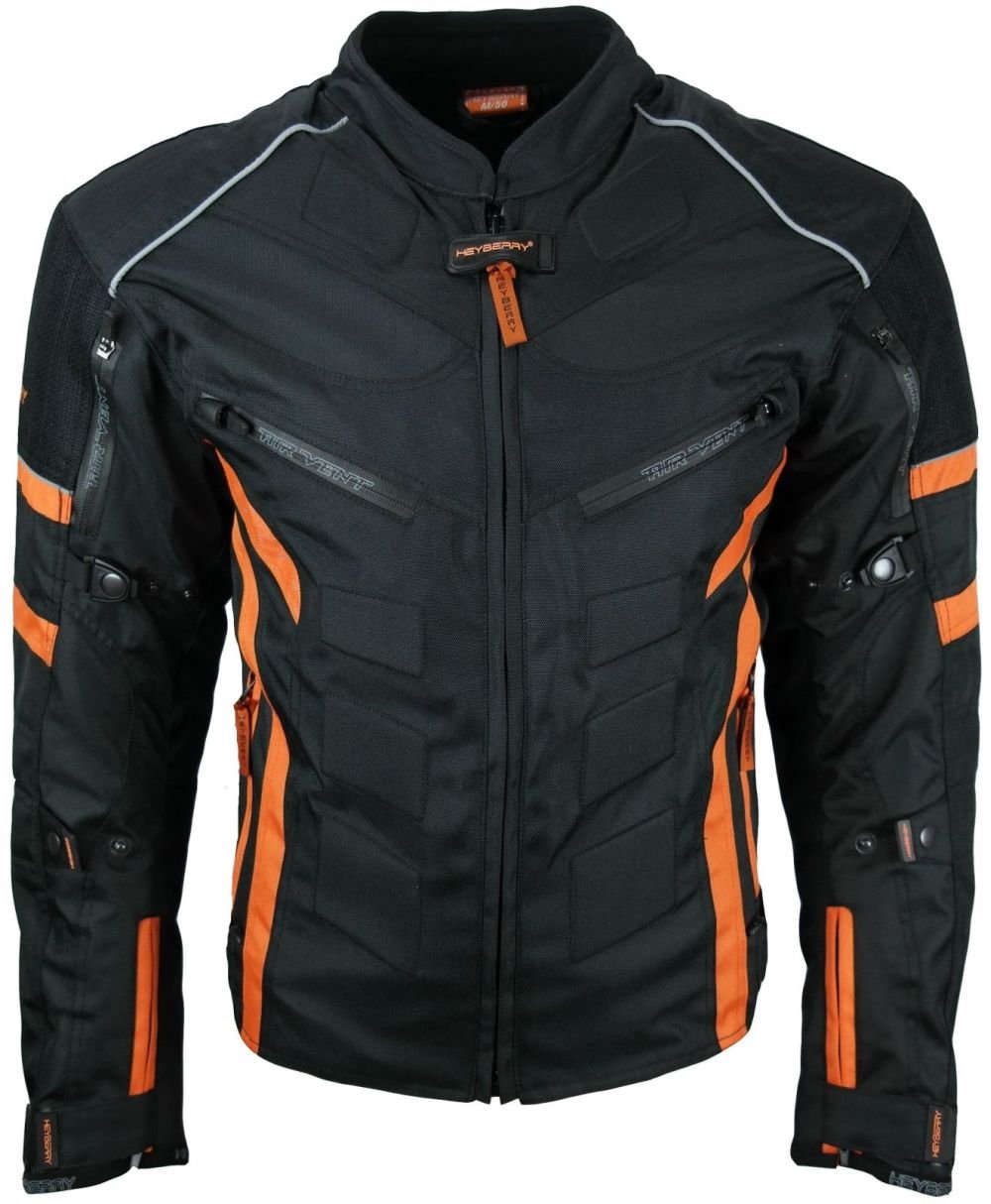 HEYBERRY Kurze Textil Motorrad Jacke Motorradjacke Schwarz Orange