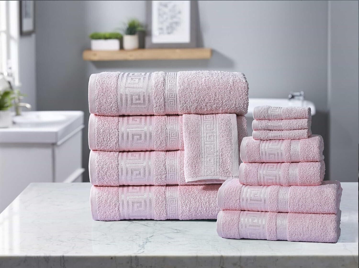 StylemyBedroom 100% Cotton Towels Super Soft Absorbent 500 GSM with Viscose Greek Border (Pink,Bath Towel)