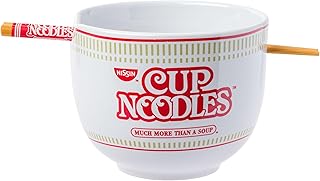Silver Buffalo Nissin Classic Cup Noodles Logo Much More than a Soup Ceramic Ramen Noodle Rice Bowl with Chopsticks, Microwave Safe, 20 Ounces