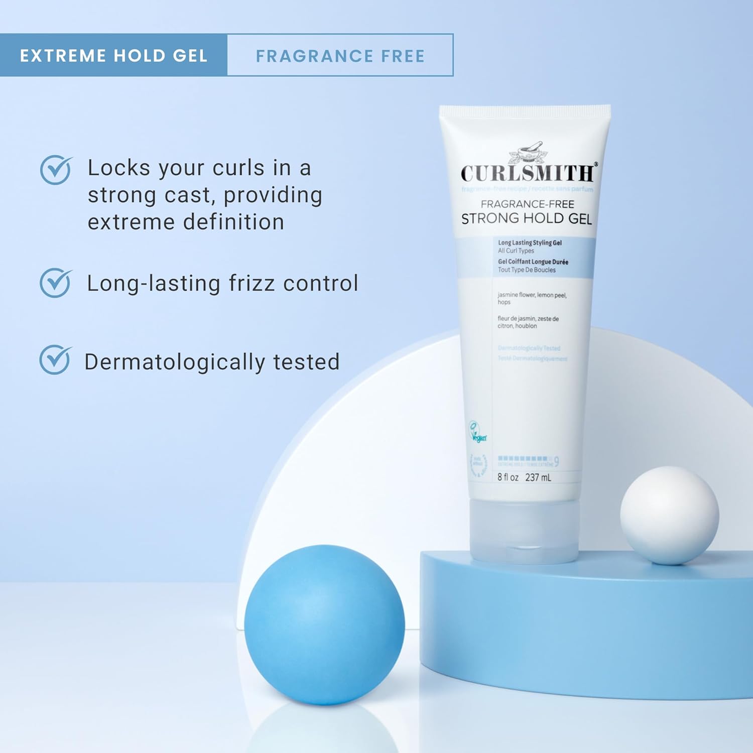 CURLSMITH Fragrance-Free Strong Hold Styling Gel - Long-Lasting Frizz Control for Defined Curls (8 oz) - Image 6