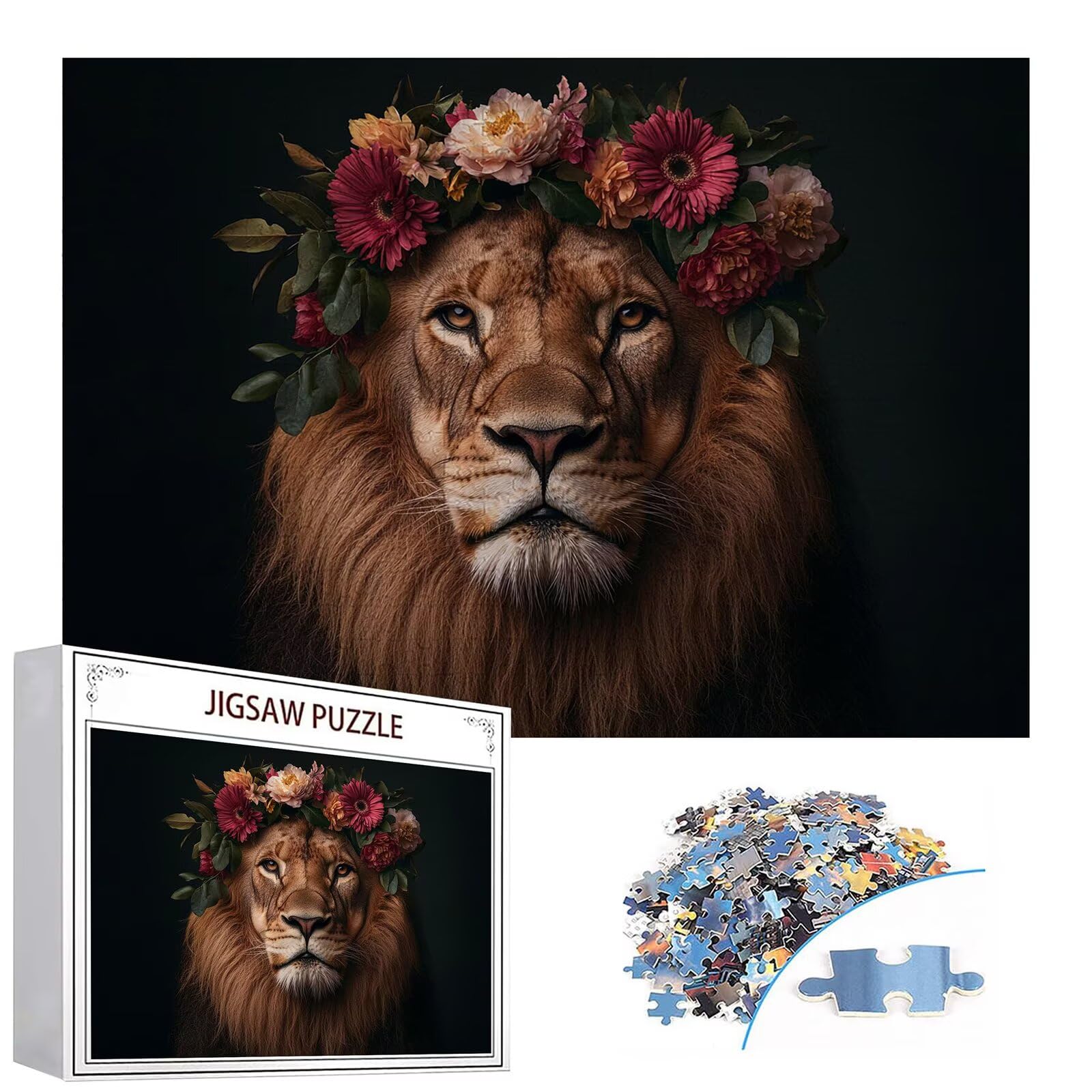 Puzzle 3000 elementów lew puzzle dla dorosłych korona 122 x 81 cm unikalne rzemiosło klasyczne 3D drewniana układanka do rodzinnych gier biznesowych, układanka zrób to sam do dekoracji ścian domu