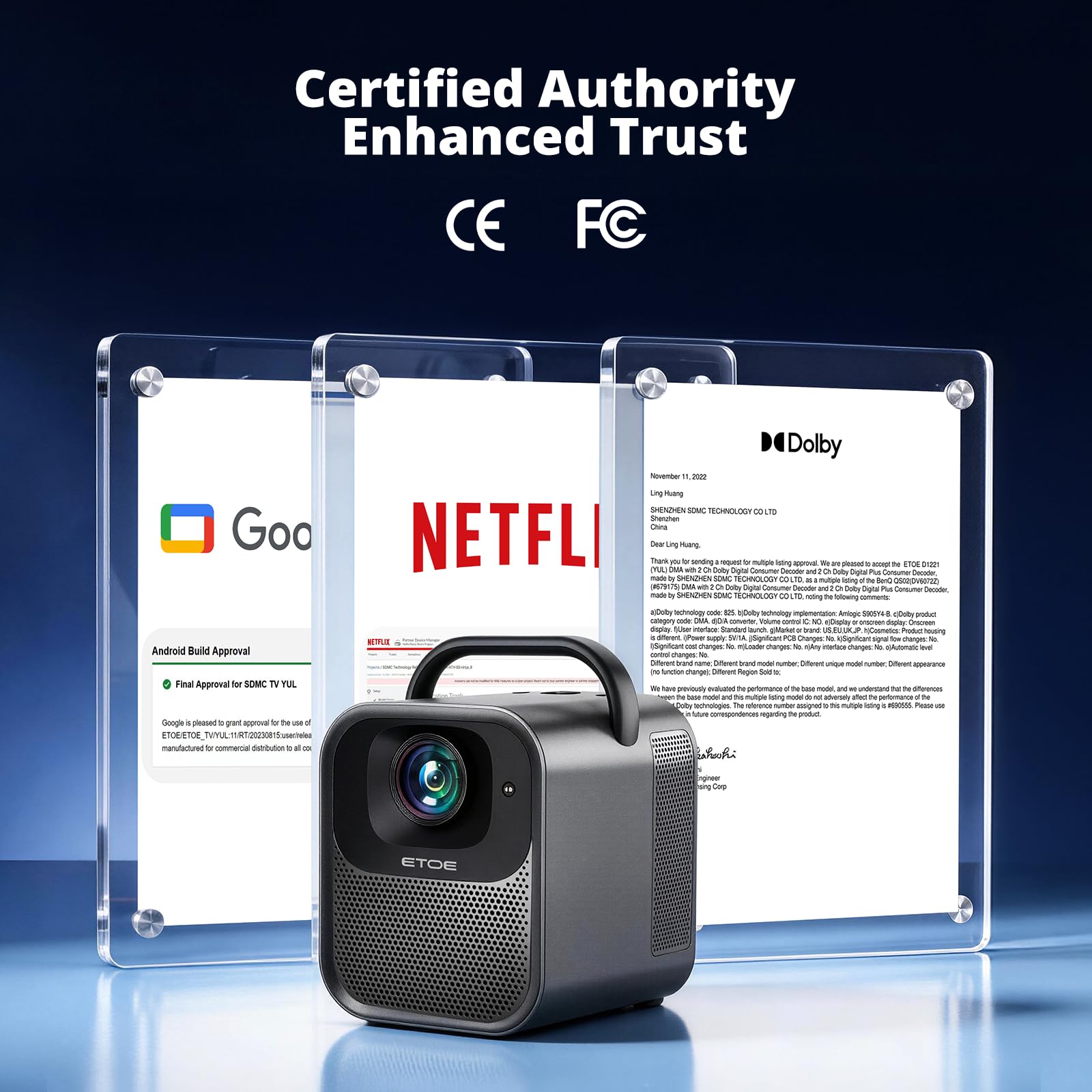 ETOE Proiettore 4K con Google TV e Netflix App, Autofocus 1080P Full HD, 1300 ANSI Portatile Proiettore, Audio Dolby Digital, Assistente Vocale, Motore Ottico Sigillato e WiFi 6 per PS5/Home Theater