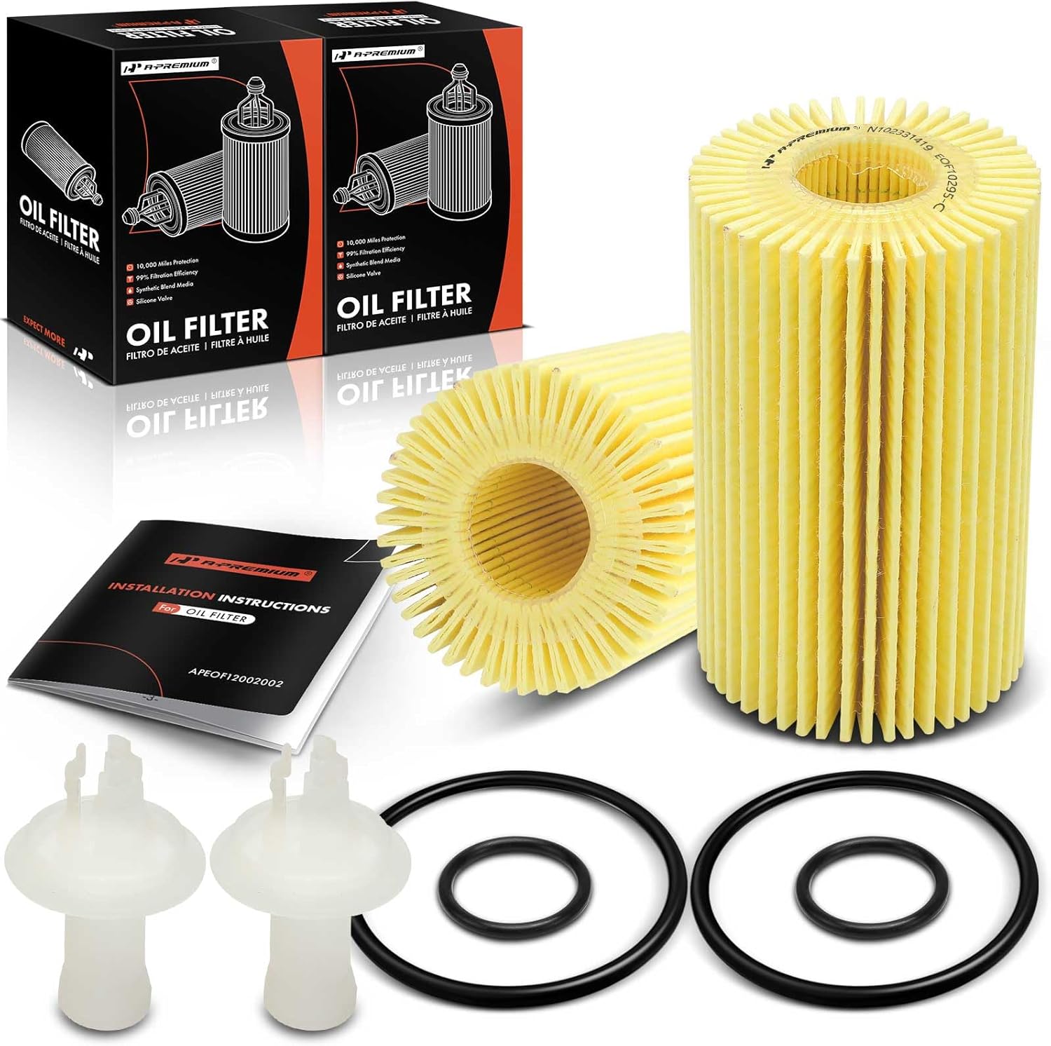 A-Premium 2-PC 10K Miles Protection Oil Filter Compatible with for Toyota Tundra 2007-2021, Sequoia 2008-2022, Land Cruiser 2008-2011 2013-2021 & Lexus GS F 2016-2020, IS F, IS500, LC500, LX570, RC F