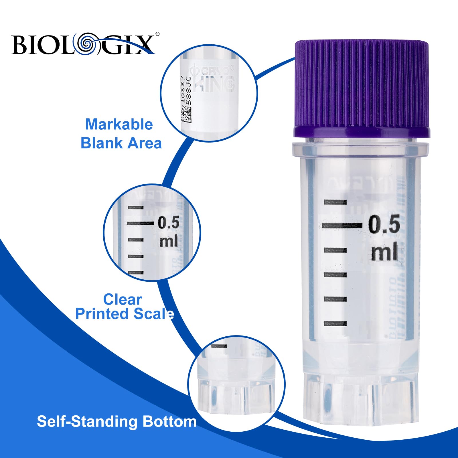 1000 Stück Kunststoff Kryoröhrchen, Probenröhrchen Kunststoff 0.5ml, Gefrierröhrchen mit Barcode und Schraubverschluss für Labor Chemie Experimente (1000)