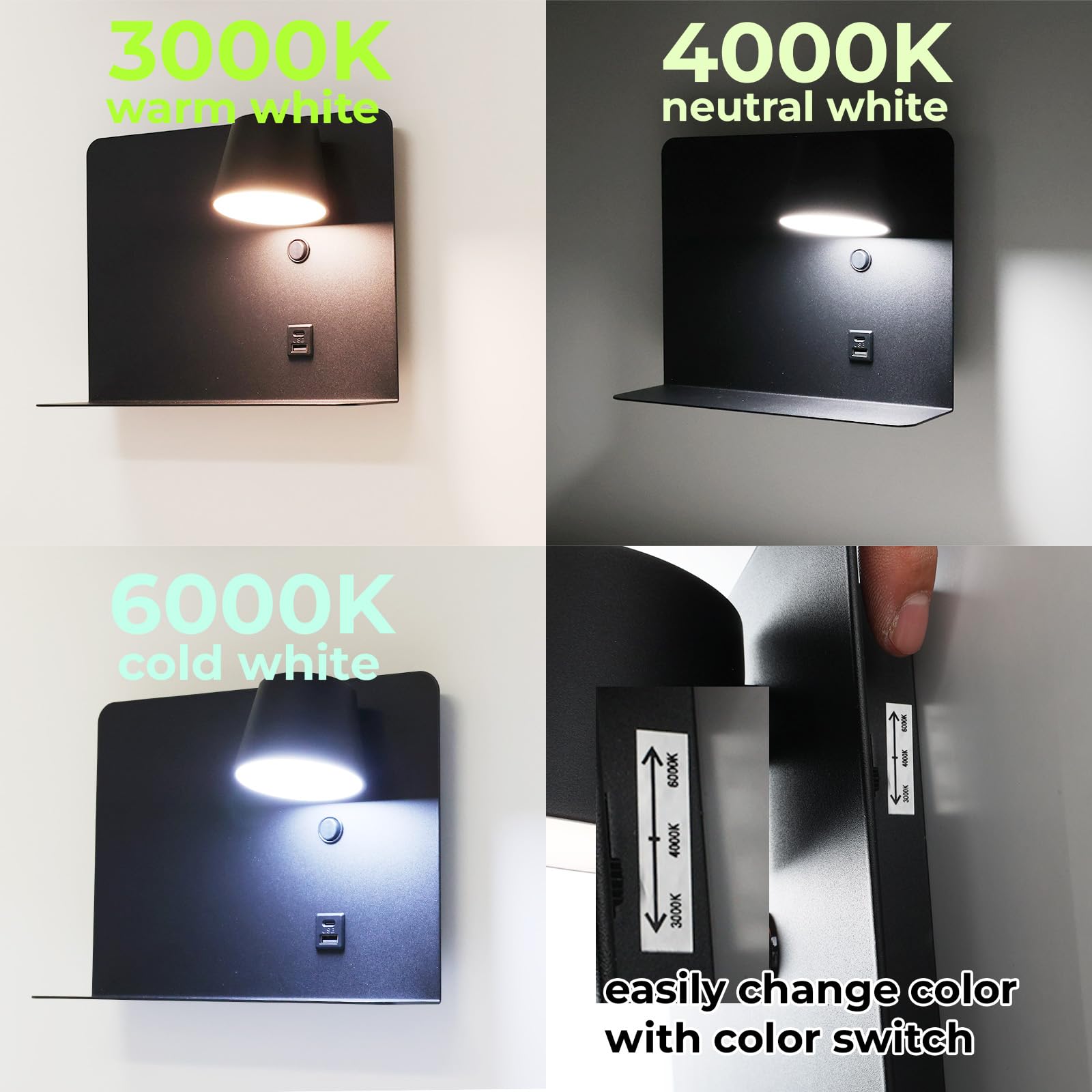 Aplique LED Para Interiores, 10 W, Redondo Y Moderno, 3 Temperaturas De Color 3000 K 4000 K 6000 K Negro 98154756