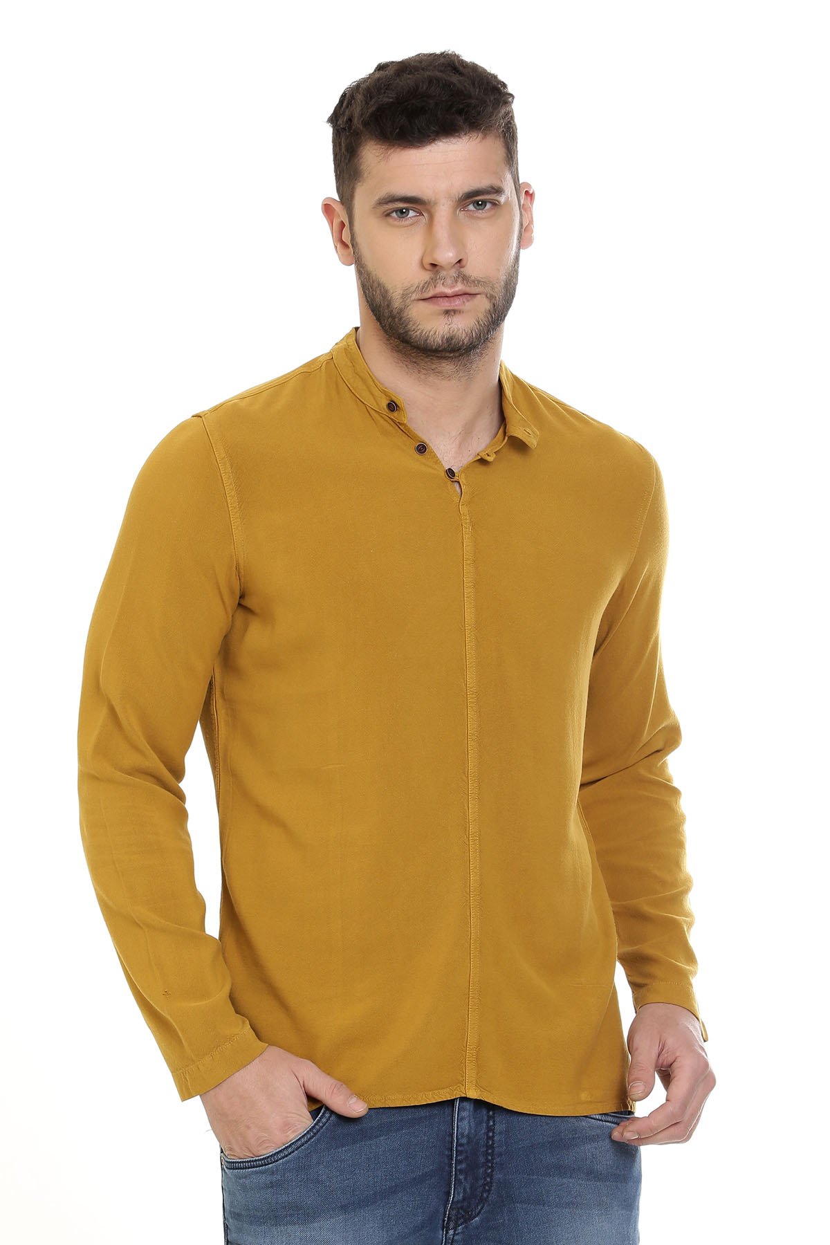 Janasya Long Sleeves Solid Slim Fit 100% Viscose Casual Shirt/Kurta for Men in neutral