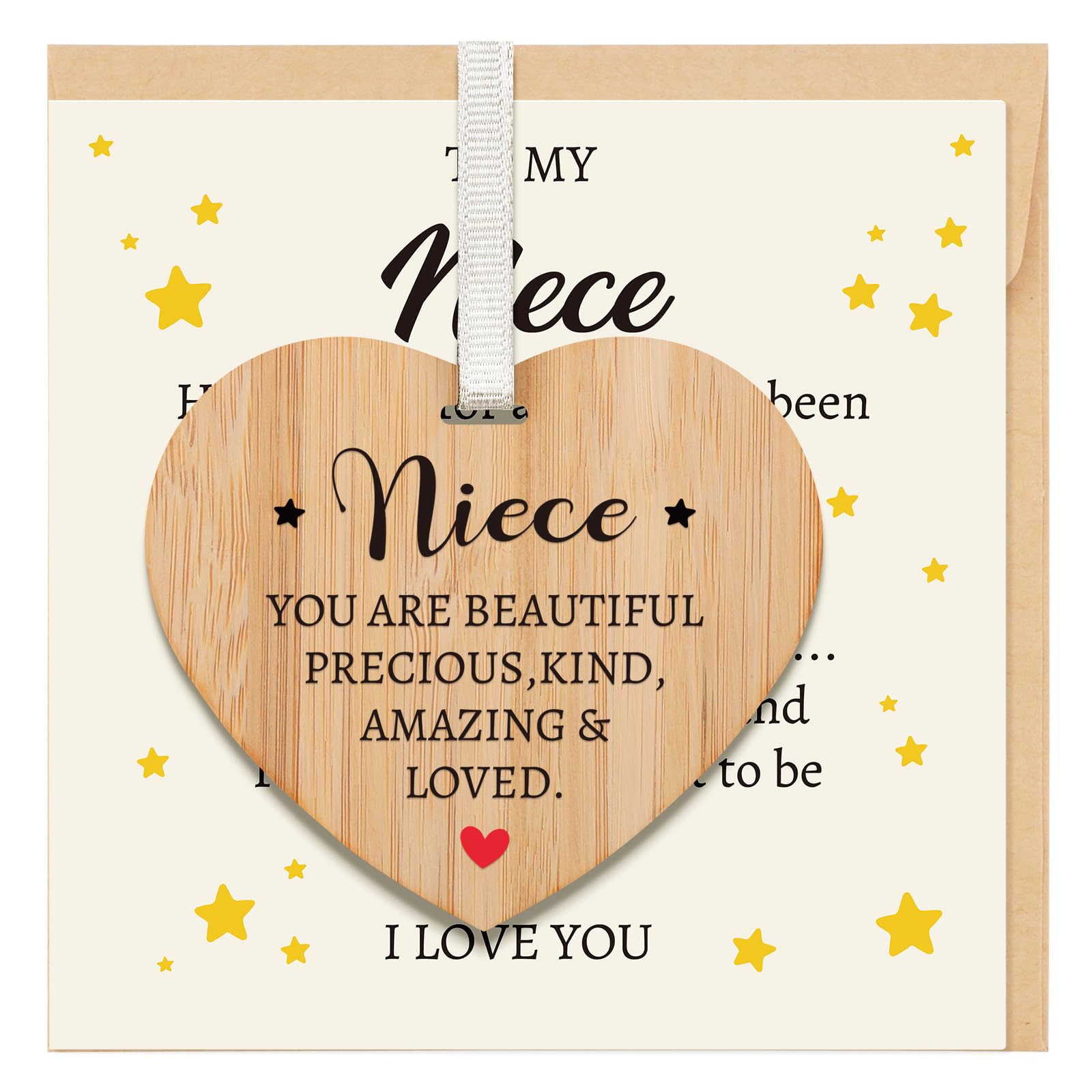 Welsky Niece Birthday Cards with Envelope, Birthday Card Niece Adult with Wooden Plaque, 18th 21st Birthday Graduation Christmas Valentines Day Wedding Gifts for Nieces from Auntie Uncle — image 1