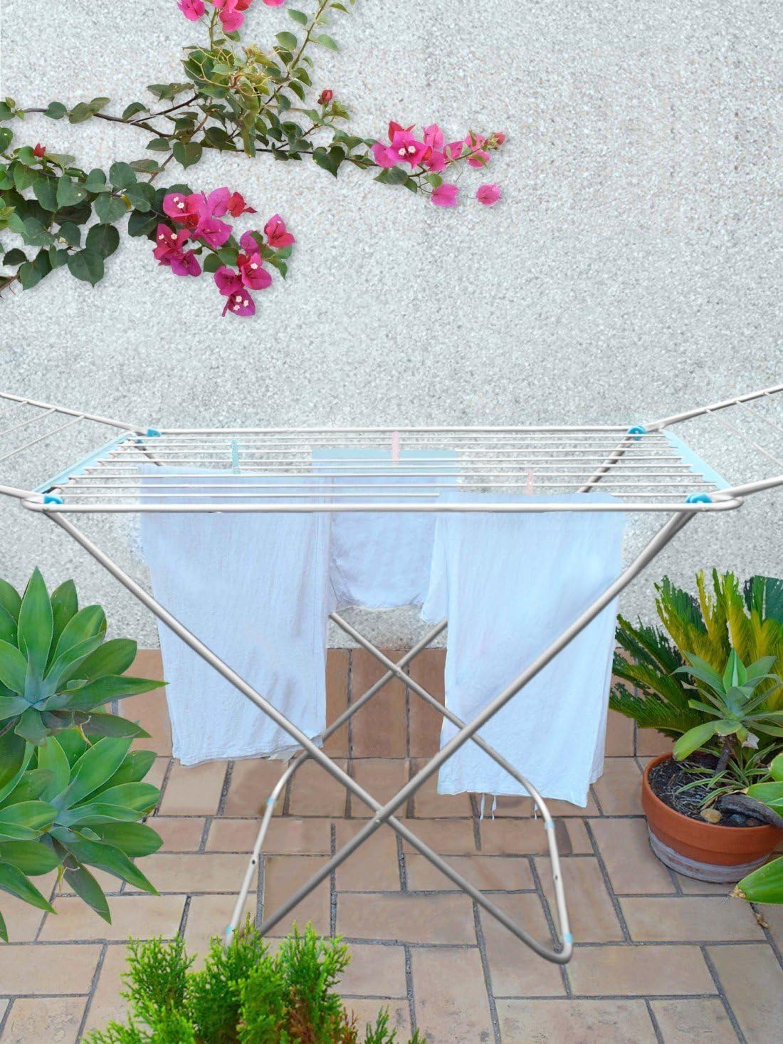 Jardin202 - Tendedero de Aluminio con Capacidad de 20m Incluye 20 Pinzas | Tendal Plegable con Varillas Gruesas y Resistente | Plata