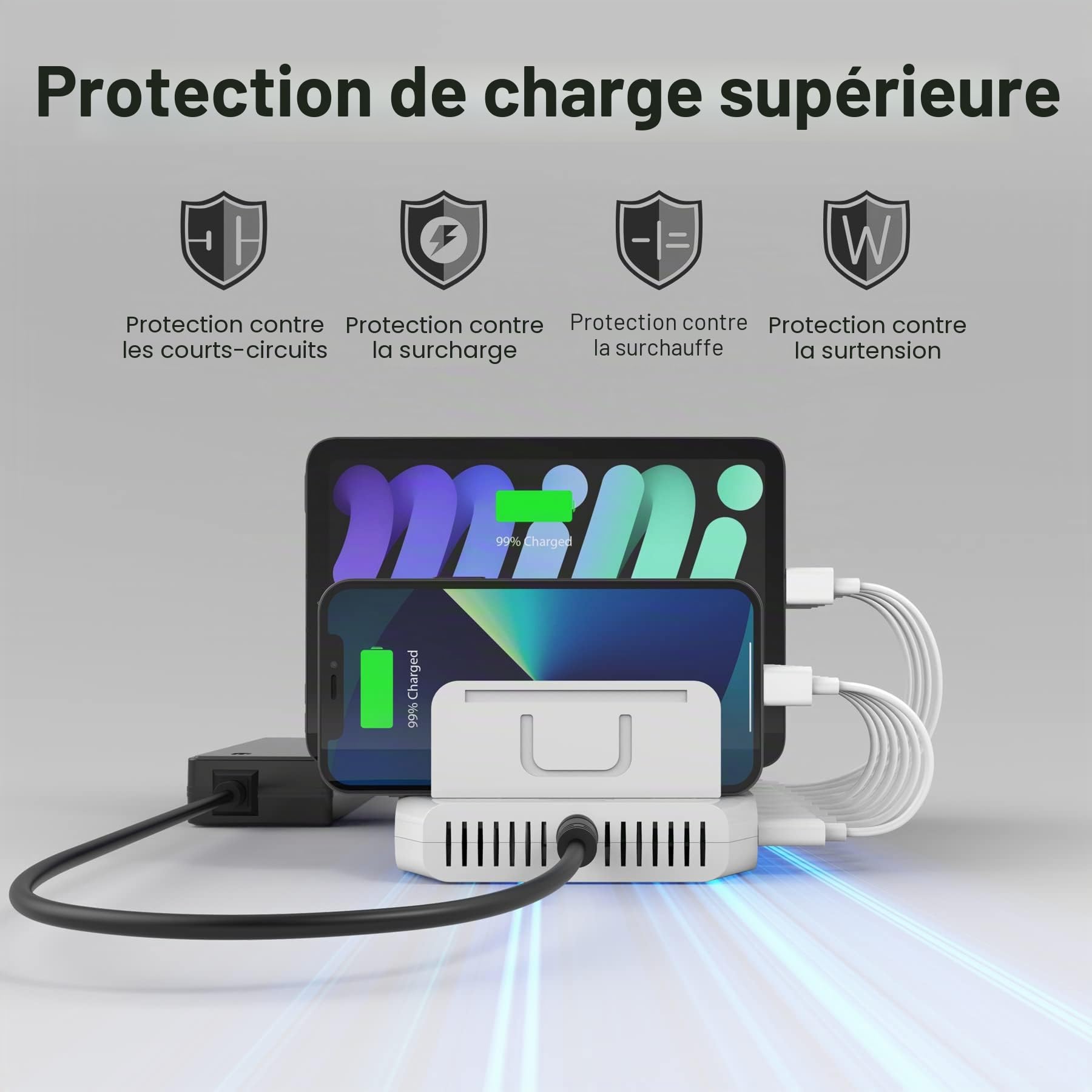 Unitek 96W 10 Ports USB Station de Charge,Station de Chargement avec QC3.0