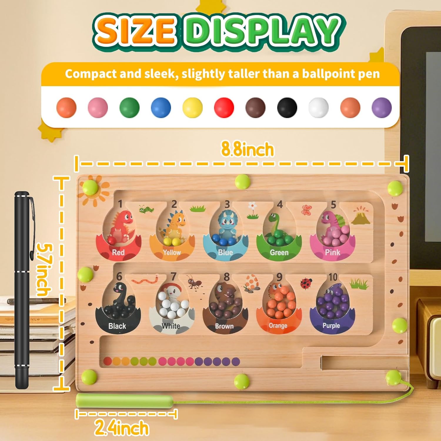 Busy Board Travel Toys for Toddlers Kids Wooden Montessori Toys Magnetic Color and Number Maze Puzzle, Dinosaur Learning Education Toys for Fine Motor Skills, Easter Basket Stuffers (Small)