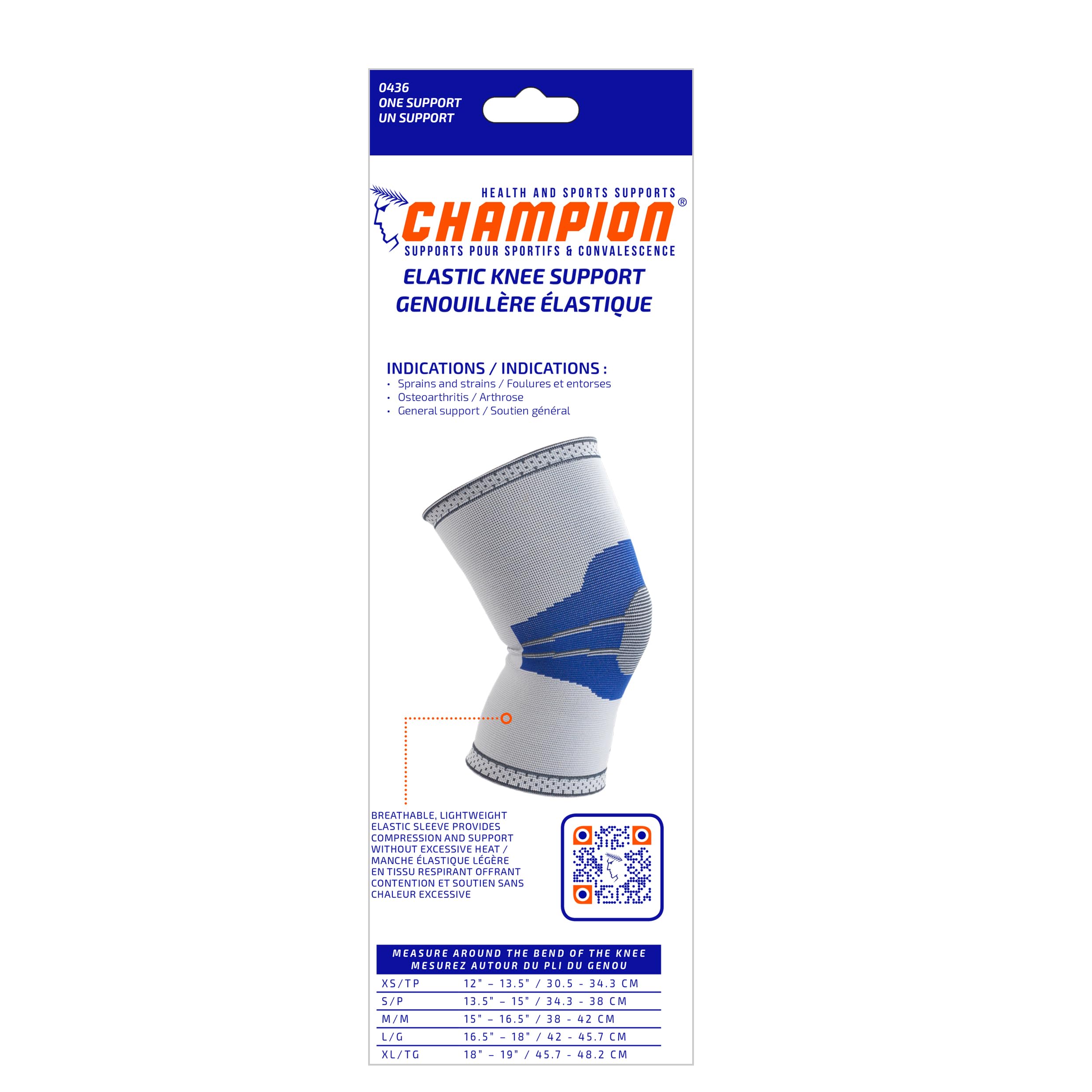 Champion Elastic Knee Support Compression Sleeve, Gray, Small