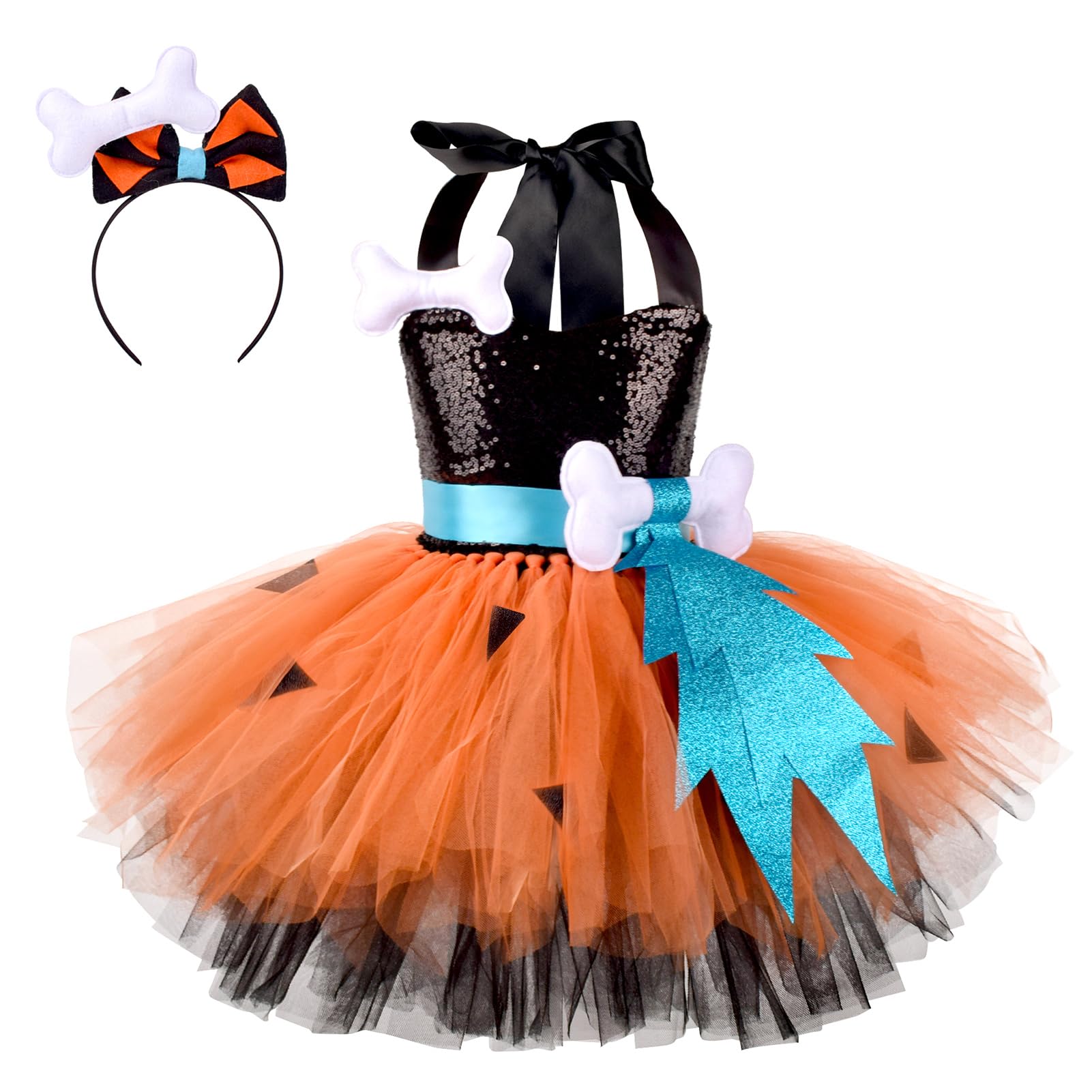 AGYMNX Halloween Costume Kids Girls Sequin Tutu Dress+ Headband 2pieces Girls Kids Carnival Cosplay Outfits Masquerade Party Costume Dress Up Set Black Sequin 3-4Years