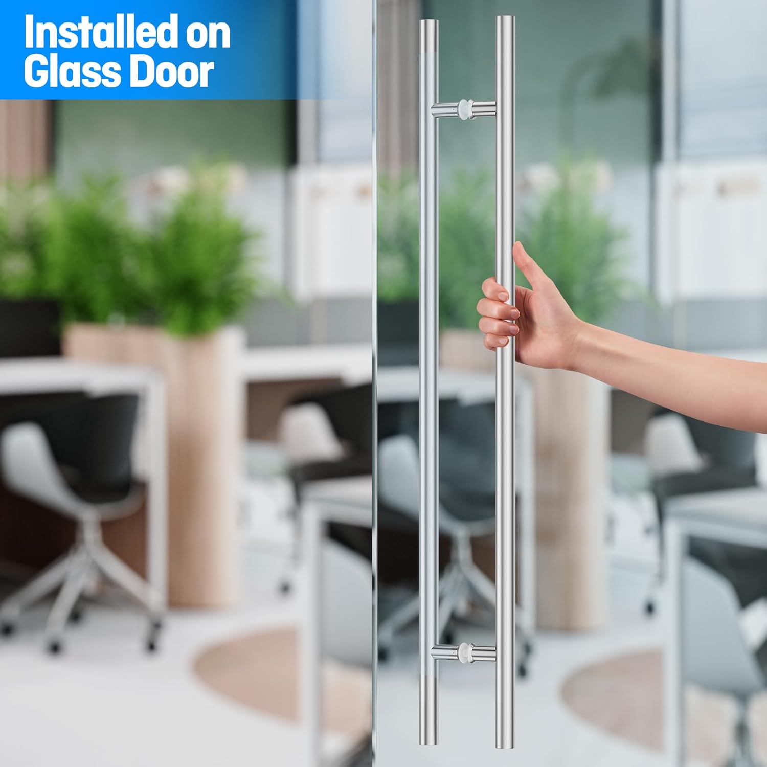Ranbo Ladder Style 48" Large Push Pull Door Handle, 900mm (35-7/16 inch) CTC, Anti-Fingerprint, Heavy Duty 1.2mm Thick 304 Stainless Steel for Barn, Front, Commercial, Entrance Doors, Brushed Nickel