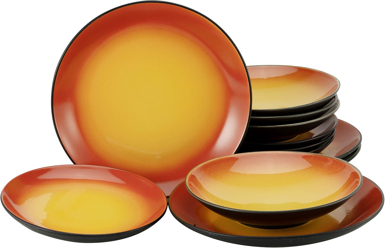 Set Di Piatti In Steingut Amarilla - 12 Pezzi, 4 Piatti Piani, 4 Dessert, 4 Ciotole, Design Fiorito