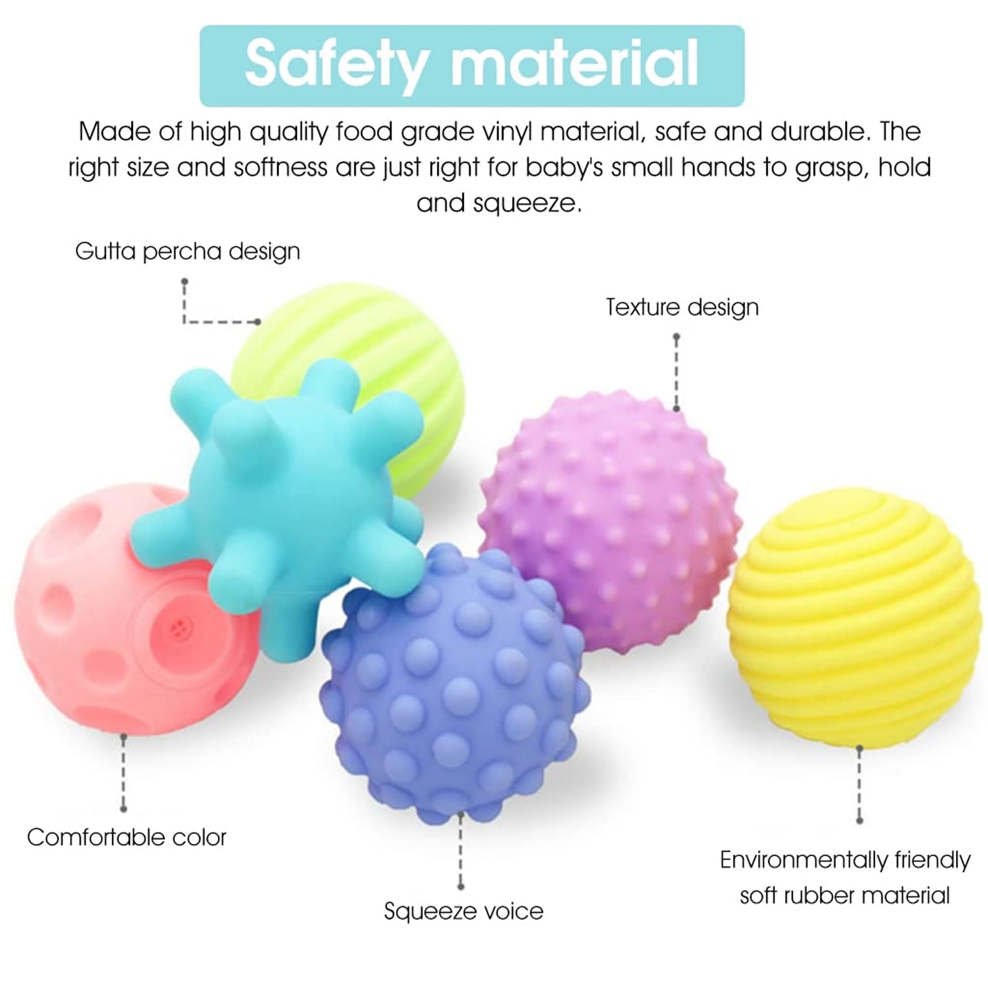 Kidology Montessori Sensory Silicone Ball Set for Toddlers Multicolor & Bright Handing Catching Balls, Toys for Babies 10+ Months, Soft Stress Relief Toys for Boys Girls Set of 6 (Pastel) - Image 7 thumbnail