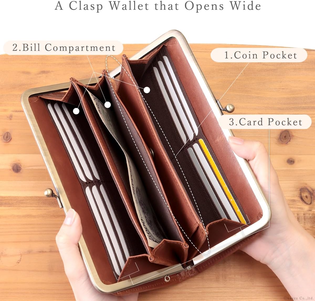 Japanese Handmade Mostro Leather Clasp Wallet for Women, Vintage Frame Long Purse, Large Capacity with 12 Card Slots nfk-72001 (Made in Japan) (Red)