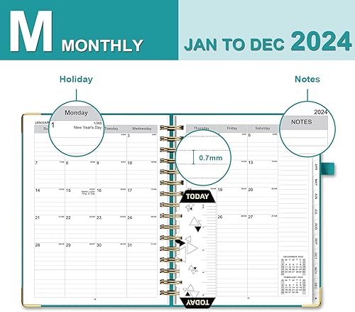Miniatura 3 de Agenda semanal 2024 con espiral, planificador por hora, mensual, diario, planificadores de trabajo verdes