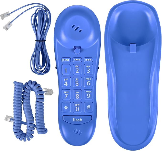 Teléfono alámbrico azul slimline para pared o escritorio miniatura 6