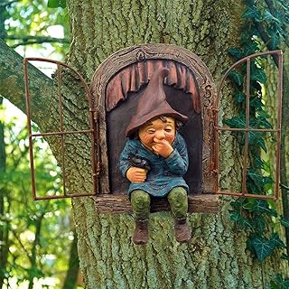 Garden Gnome Statue Elf Out The Door Tree Hugger, Garden Peeker Yard Art Ornament Mini Garden Tree Gnome unimaginable Tree Sculpture Garden Decoration