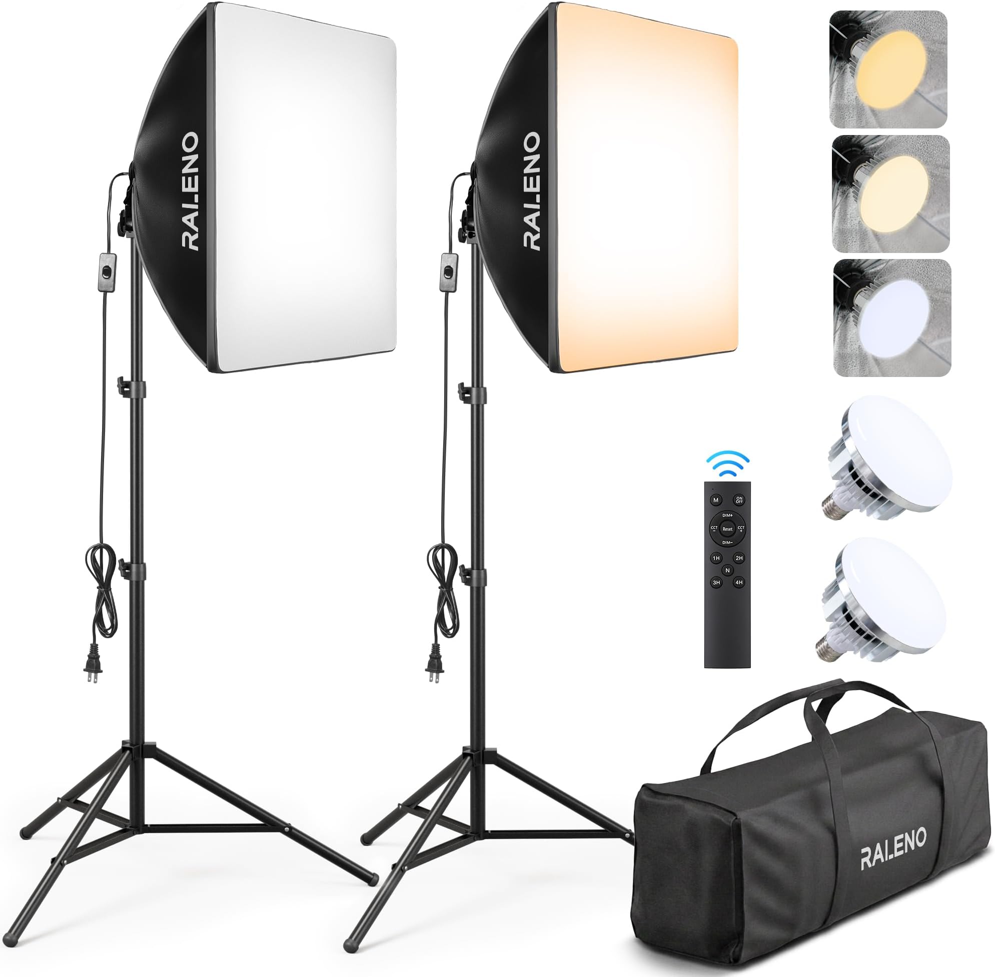 - Softbox Lighting Kit, 2Pack 20"x20" Soft Box Light for Photography | Studio Lights with 2.4G Remote & 50W 2500-7500K LED Bulbs, CRI≥95, Photography Lighting for Video Rcording Portraits Live